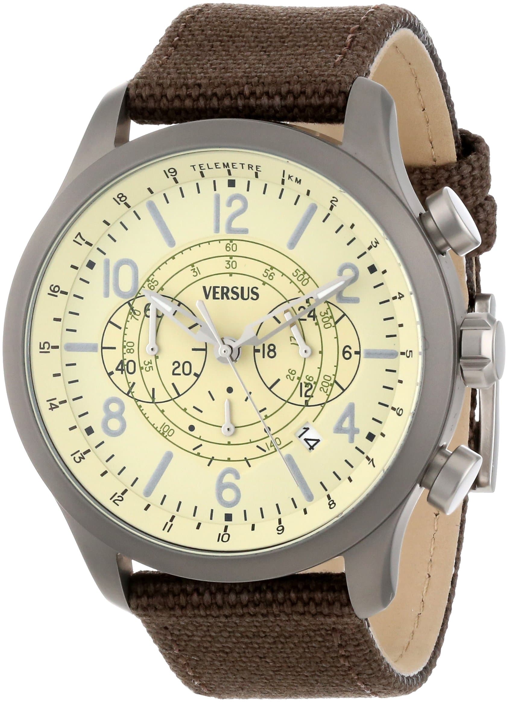 Versus by Versace Men's SGL030013 Soho Round Gun Ion-Plated Stainless Steel Brown Canvas Strap Watch