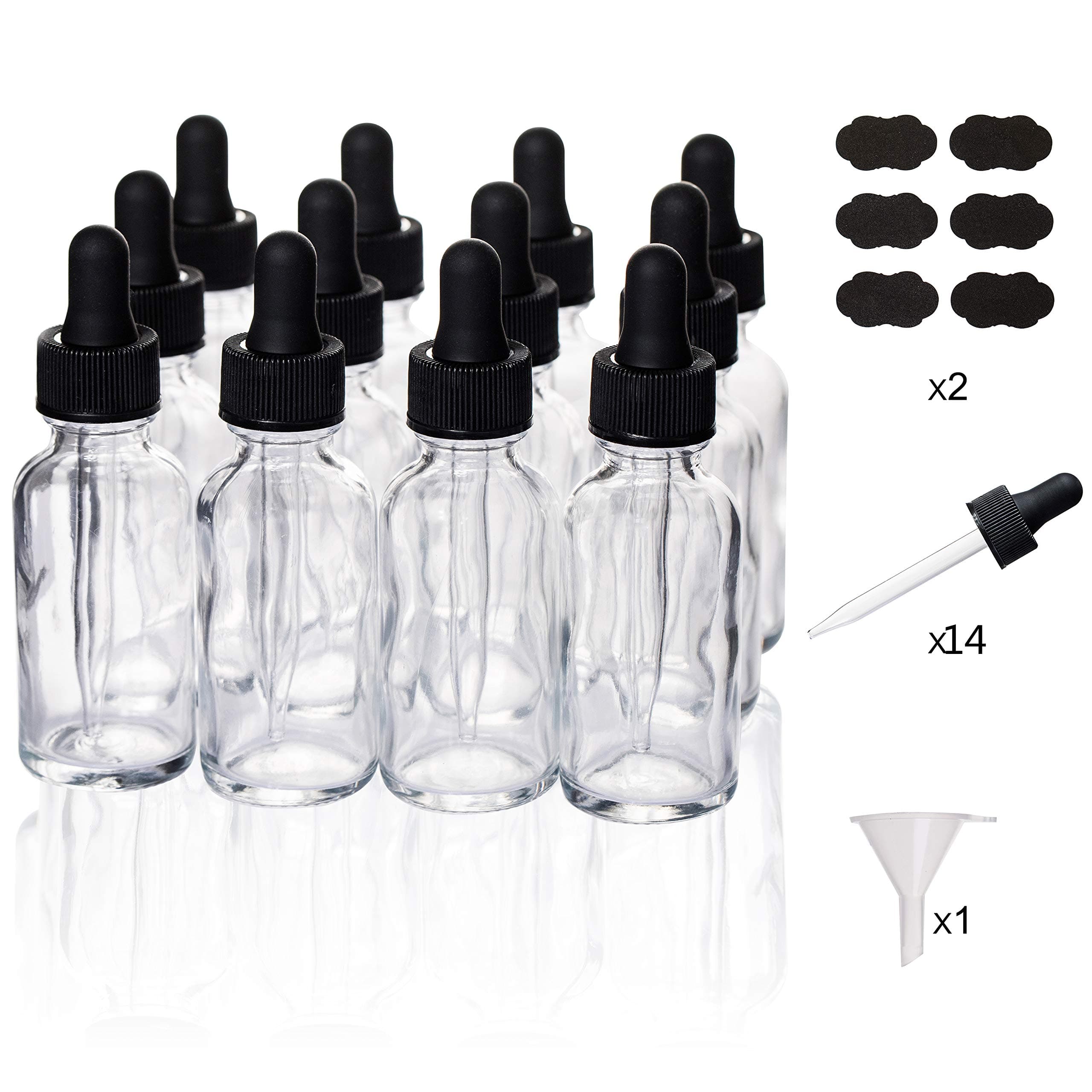30ml (1oz) Clear Boston Round Bottle with Glass Eye Dropper, Pack of 12