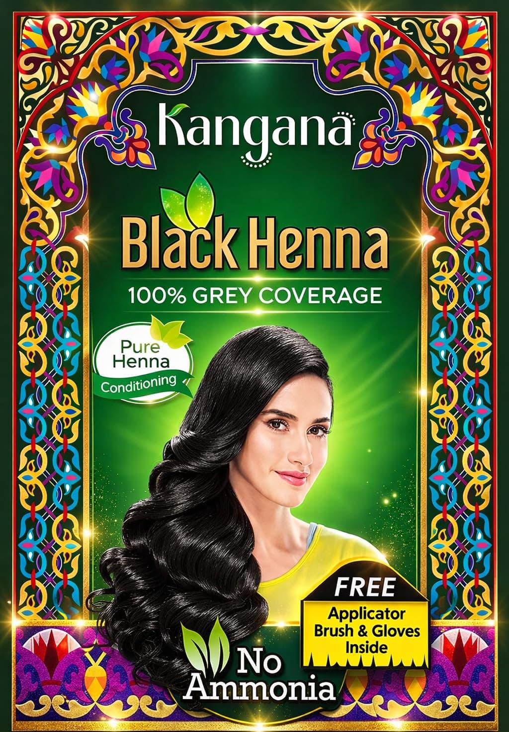 Black Henna Powder Natural | Grey Hair Coverage | Amla & Aloe Vera | 6 Pouches, Artificial Free | Kangana
