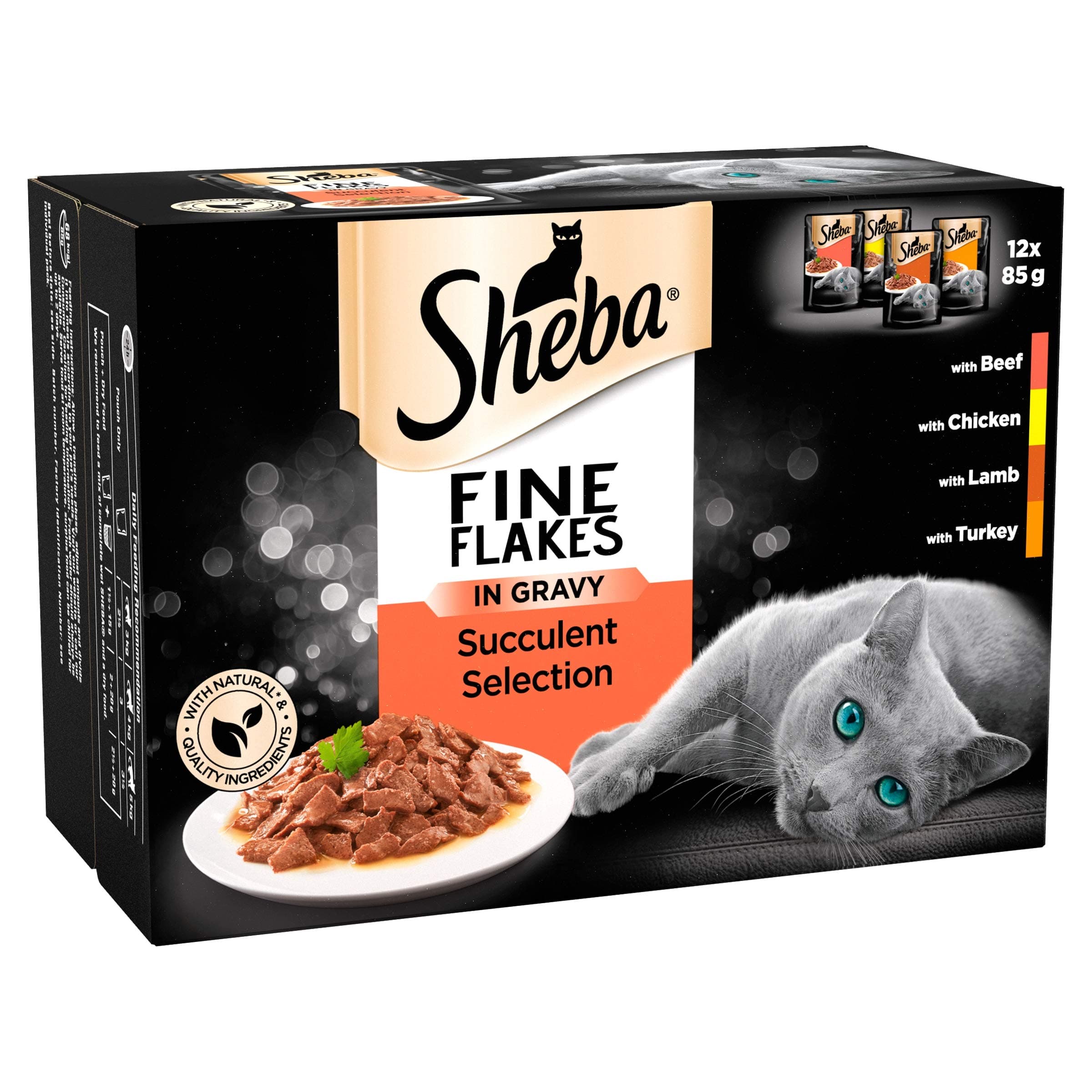 Pet Things Sheba Fine Flakes Cat Pouches Succulent Selection In Gravy 12x85g (Pack of 4)