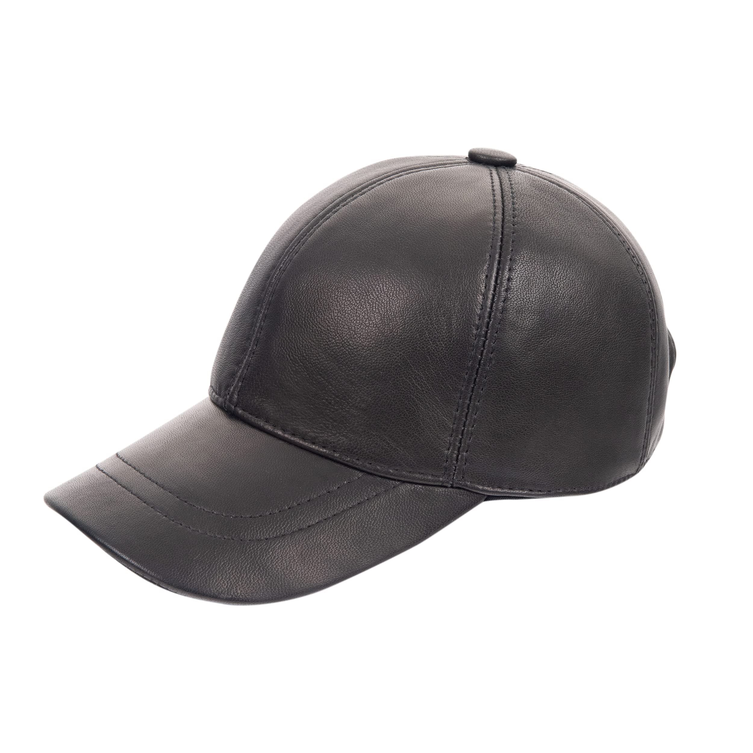 Leather Baseball Cap - 100% Sheep Leather Unisex Mens and Womens Baseball Cap with Adjustable Back Strap - Real Leather Hat