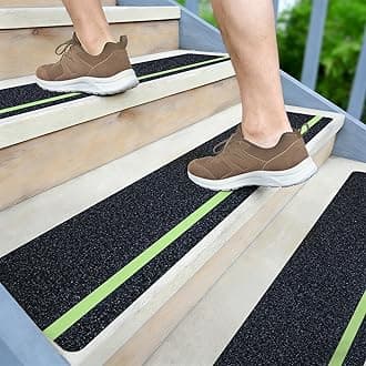LifeGrip Anti Slip Traction Treads 10 Pack, 6"x32" with Glow in Dark Stripe, Best Grip Tape Grit Non Slip, Outdoor Non Skid Tape, High Traction Friction Abrasive Adhesive for Stairs Step
