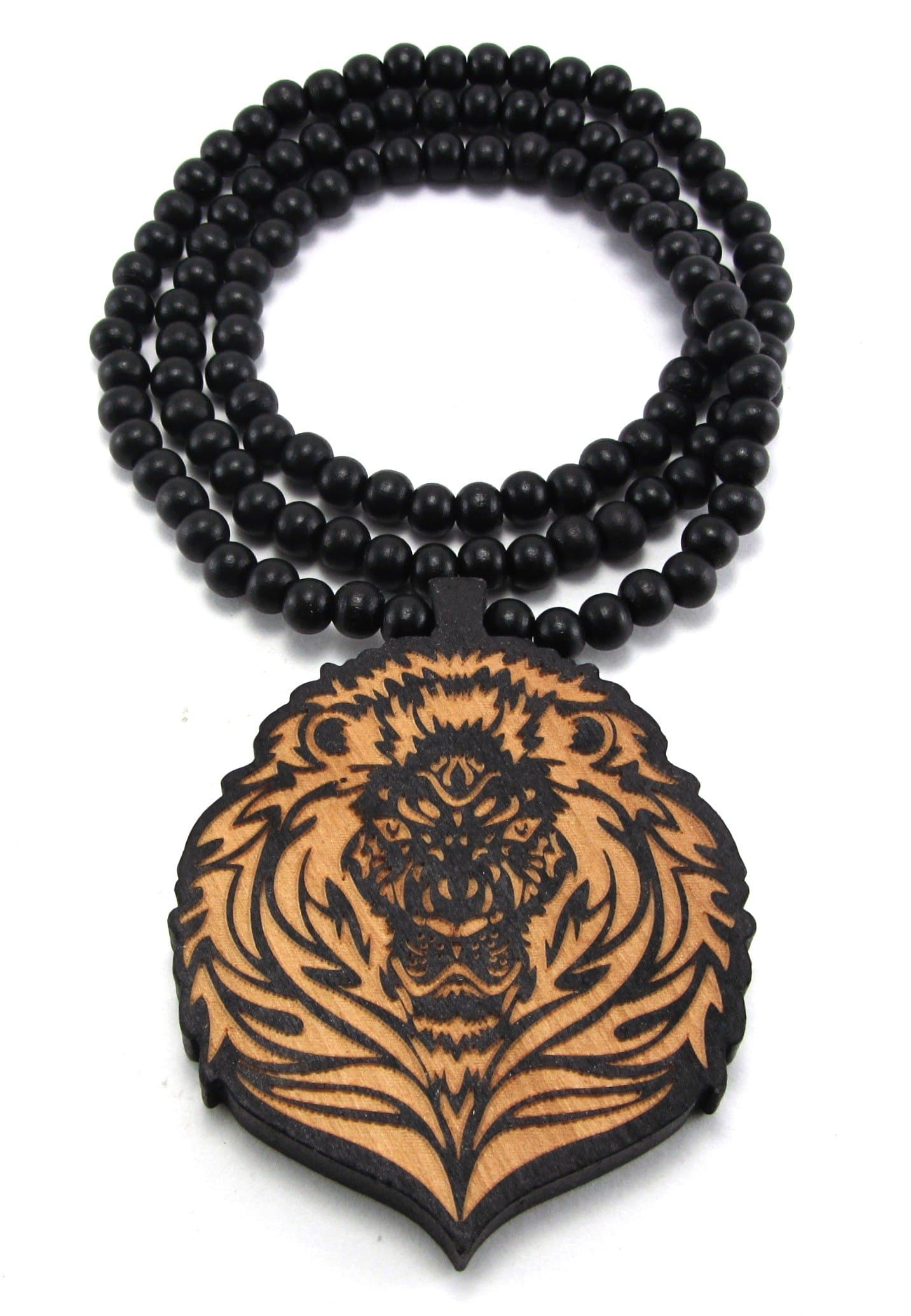 Large Wooden Lion Head Two Tone Good Quality Wood Pendant & Chain