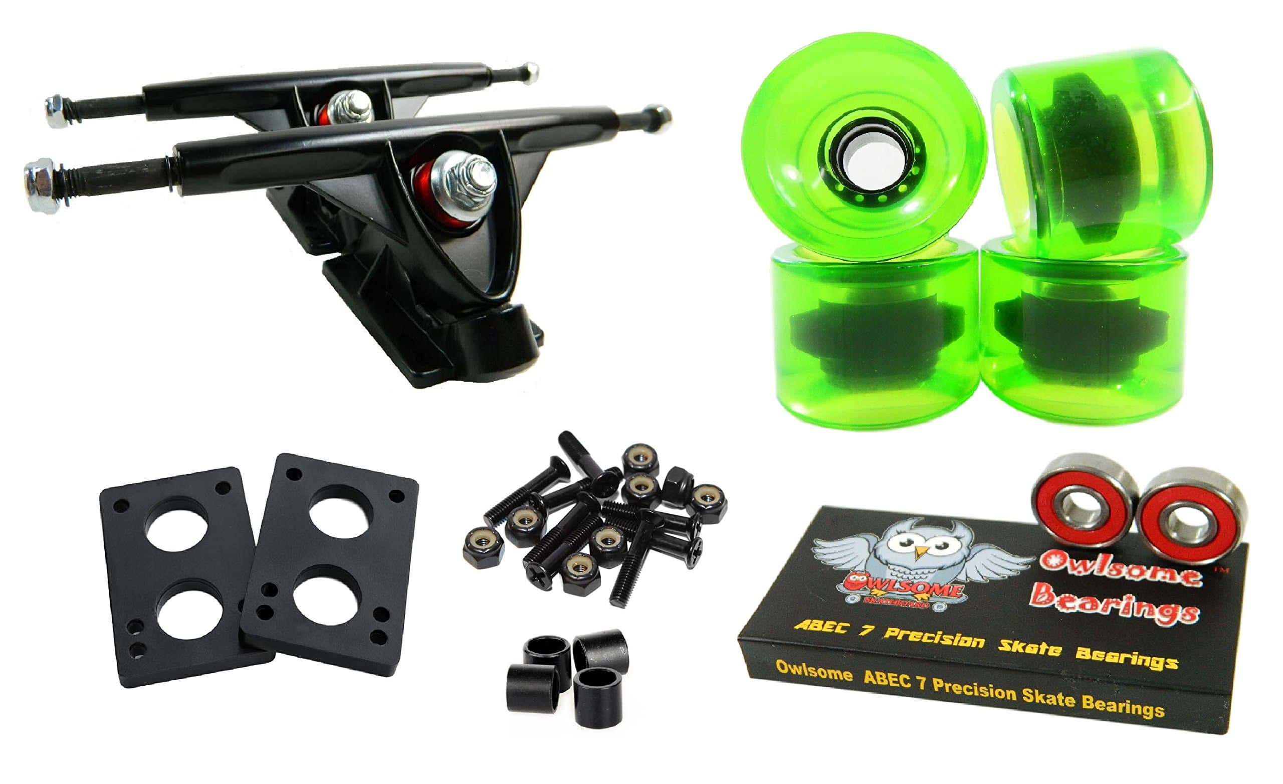 Longboard 180mm Trucks Combo w/ 70mm Wheels + Owlsome ABEC 7 Bearings
