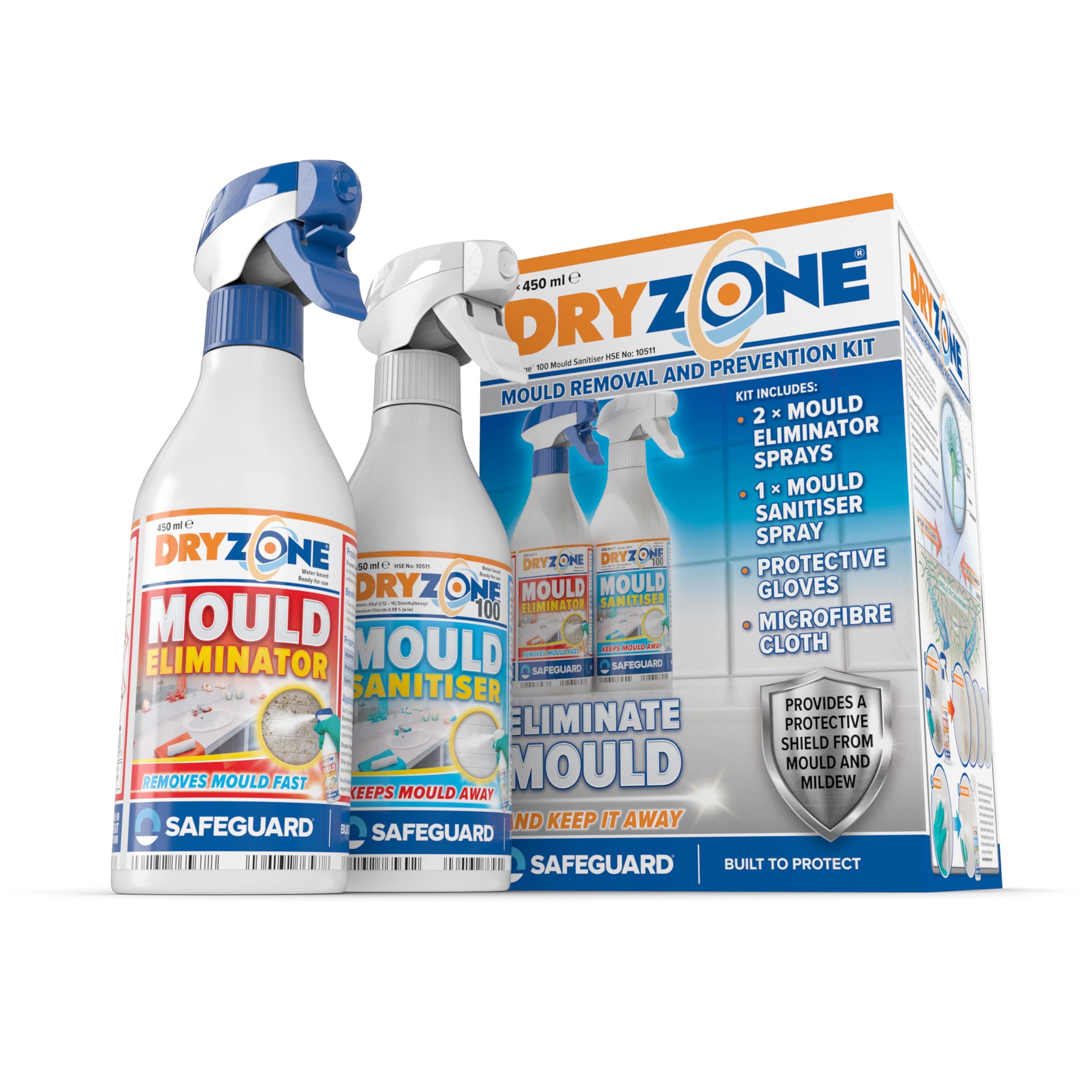 Mould Remover and Prevention Kit (3 x 450ml spray) – The definitive long-term solution to Mould. Dual-Action Mould Remover & Sanitiser Spray.