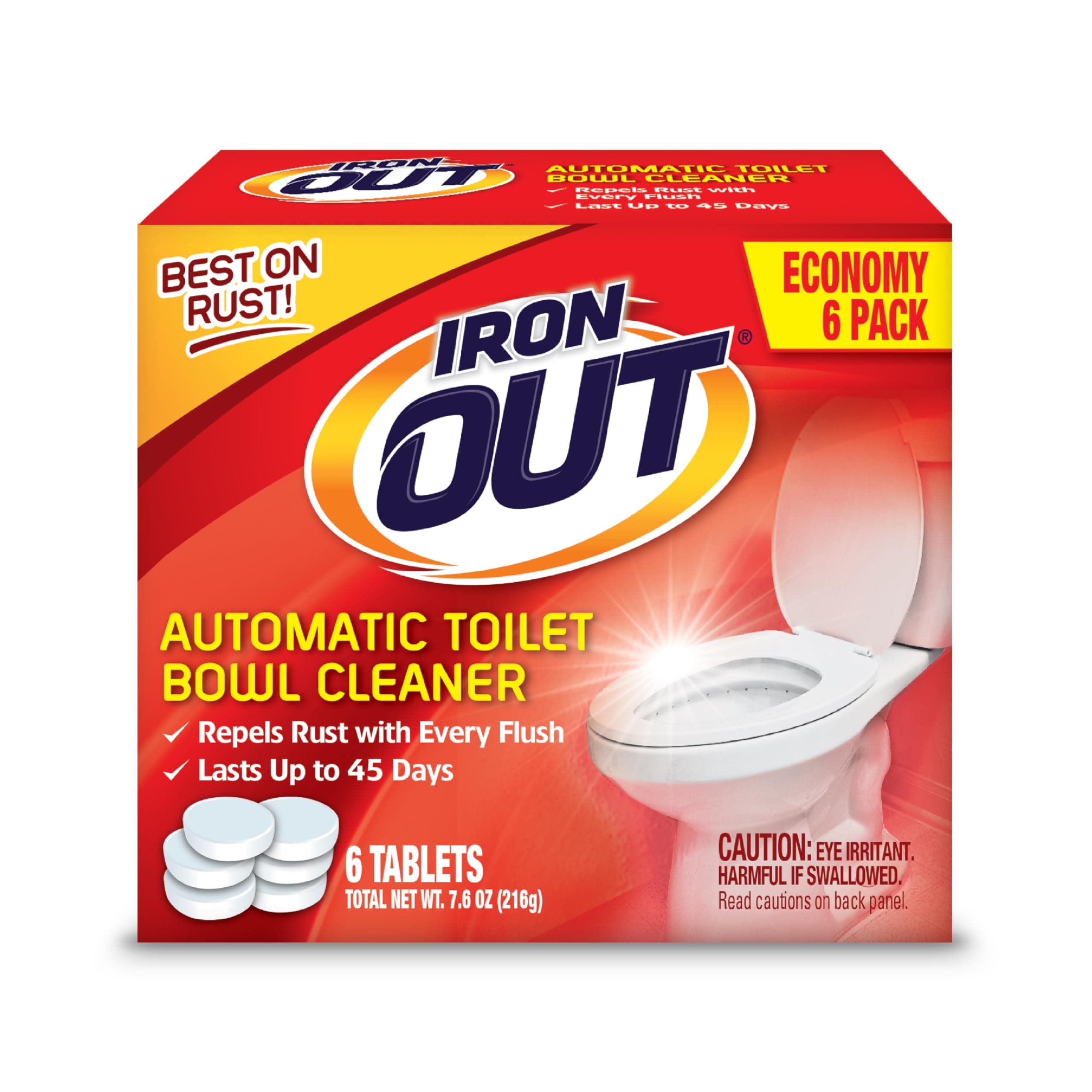 Summit Brands Super Iron Out AT46N Automatic Toilet Bowl Cleaner-7.6 oz (216g) / 6 Uses-Rust and Hard Water Stain Repellent Cleans with Each Flush-45 Days Per Tablet by Summit Brands