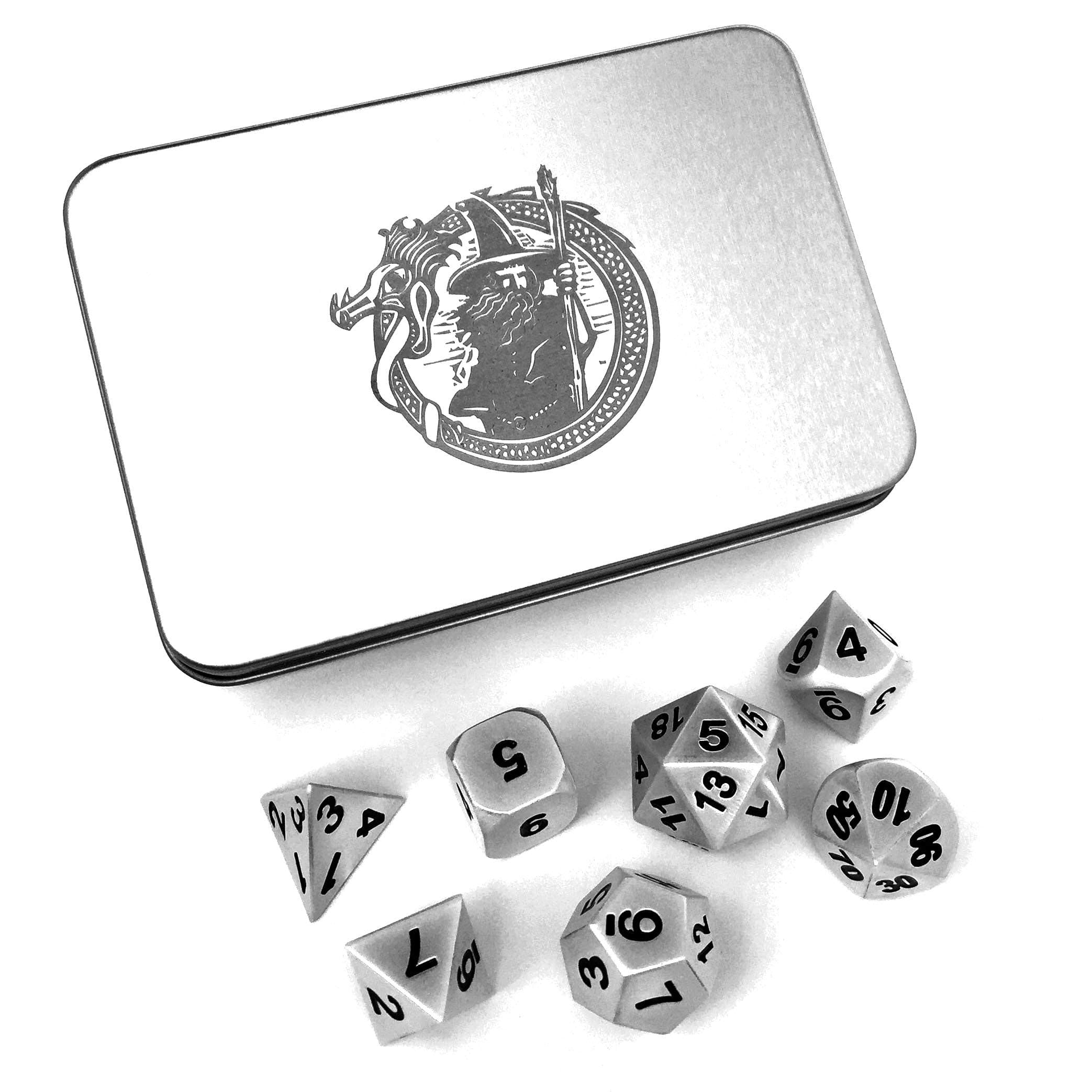 DragonSteel Solid Metal Polyhedral 7 Die D&D Dice Set with Case | For Tabletop d20 RPGs like DnD and Pathfinder Roleplaying Game, Board Games, Math