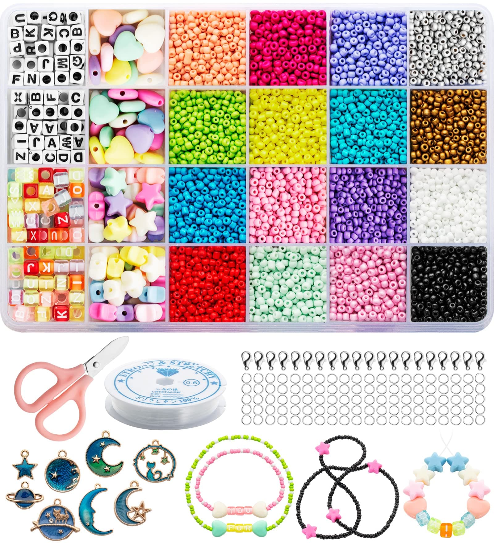 8288PCS Beads for Jewelry Making Craft Kit Set Bracelet Making Kit for Girls and Woman,3mm Pearls with Alphabet Beads for DIY Personalized Bracelet Necklaces Waist Chain