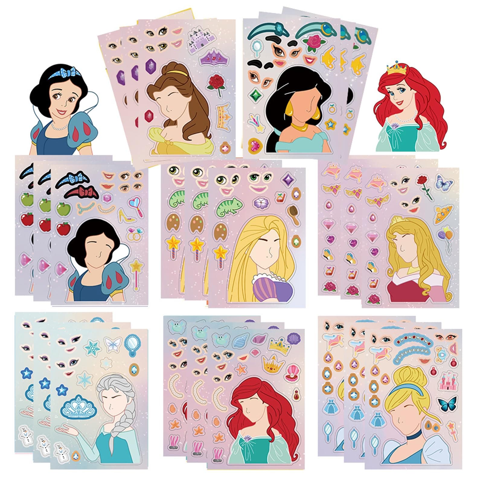 Asverbet Make a Face Stickers 24PCS Make Your Own Princess Stickers for Kids Toddlers DIY Stickers Princess Themed Stickers for Kids Party Favors Awards DIY Arts and Crafts