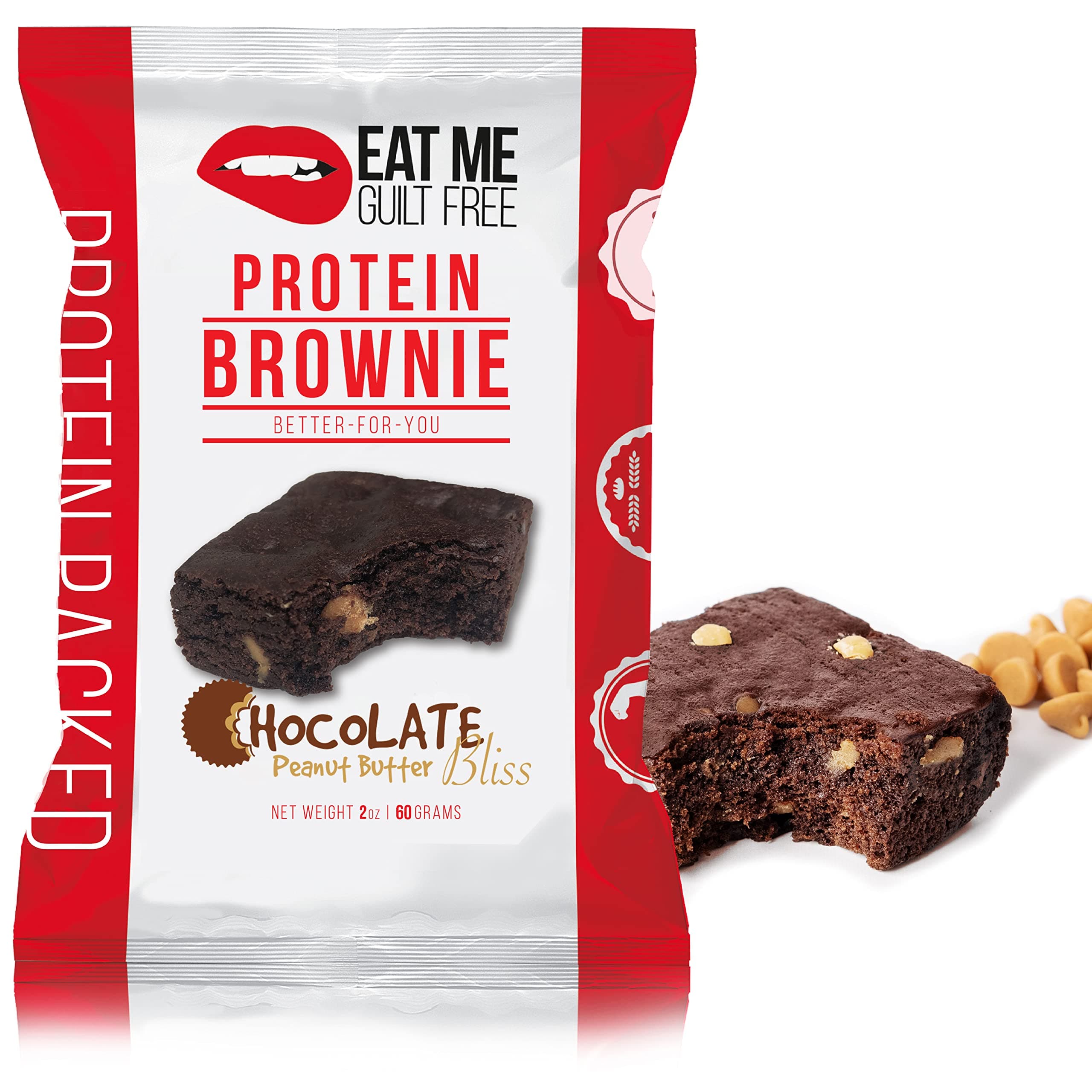 Eat Me Guilt Free High Protein Brownie: Healthy Low Carb Snack or Dessert, 20g Protein (Chocolate Peanut Butter)