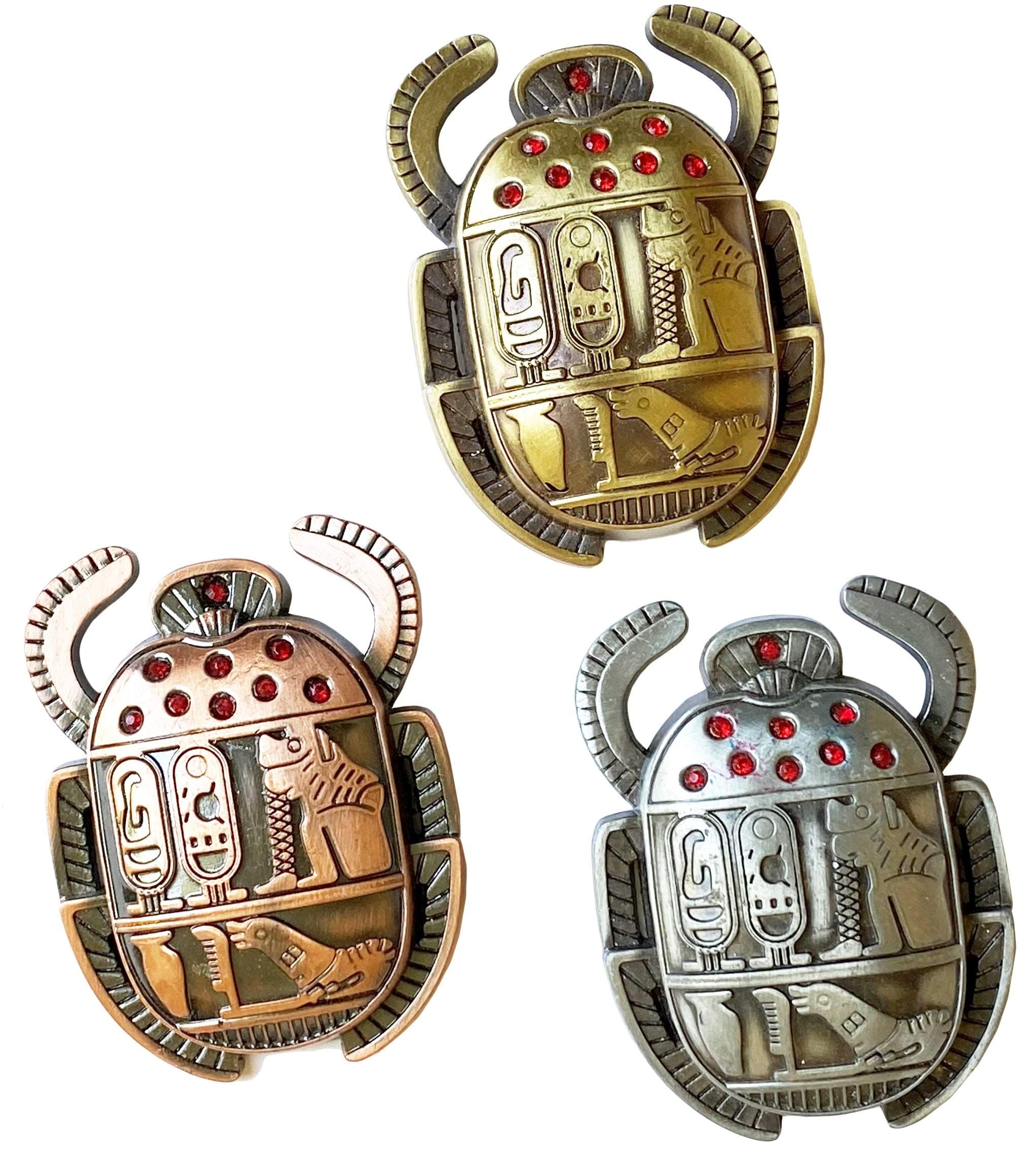 NileCart 2.5 in Metal Egyptian Scarab Beetle Refrigerator Magnets Made in Egypt - Set of 3 Fridge Magnets Egyptian Scarabs