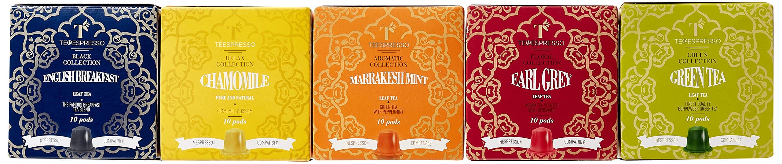 Teespresso Nespresso Compatible Five Flavours Taster Pack Tea Capsules (Pack of 5, Total 50)