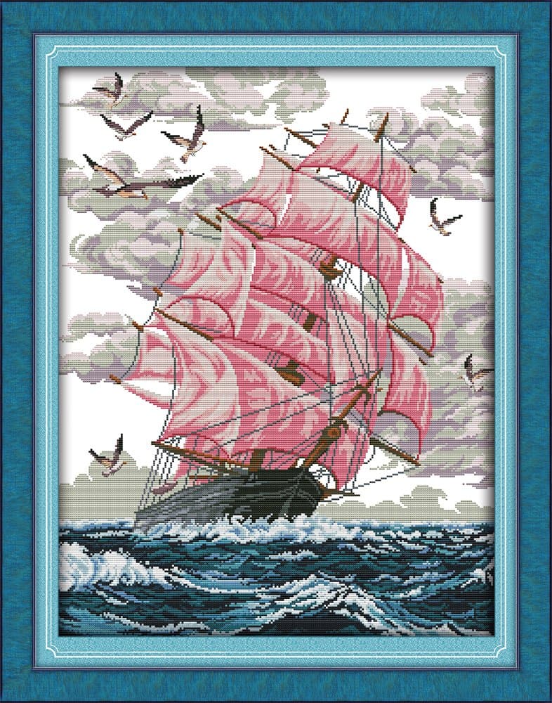 Cross Stitch Kits Pre-Printed Cross Stiching Stamped Cross Stitch Kit 14CT DIY Art Crafts for Beginners Sail Away