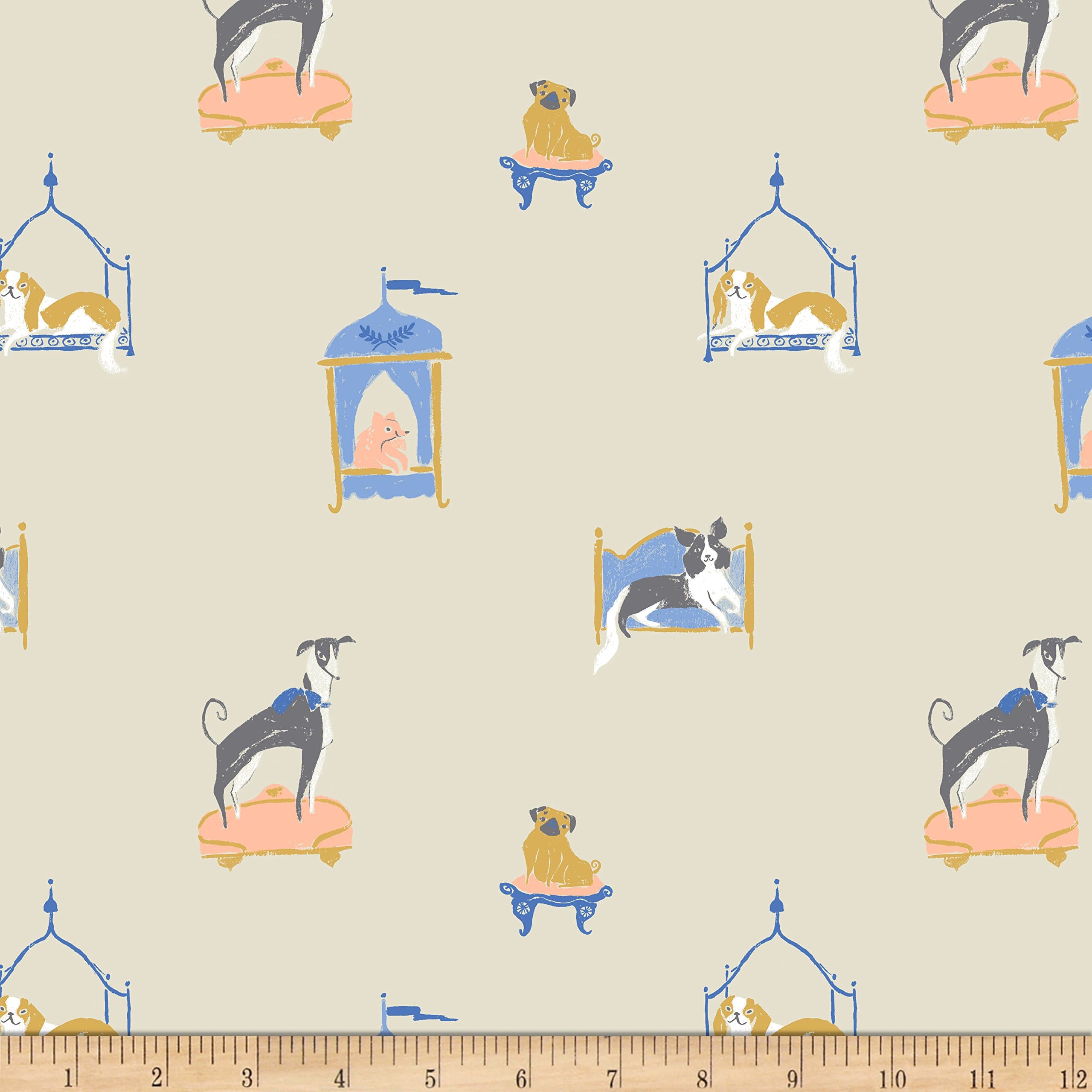 Dear Stella Designs Dear Stella Royal Picnic Lounging Pups Camel Quilt Fabric By The Yard, Camel