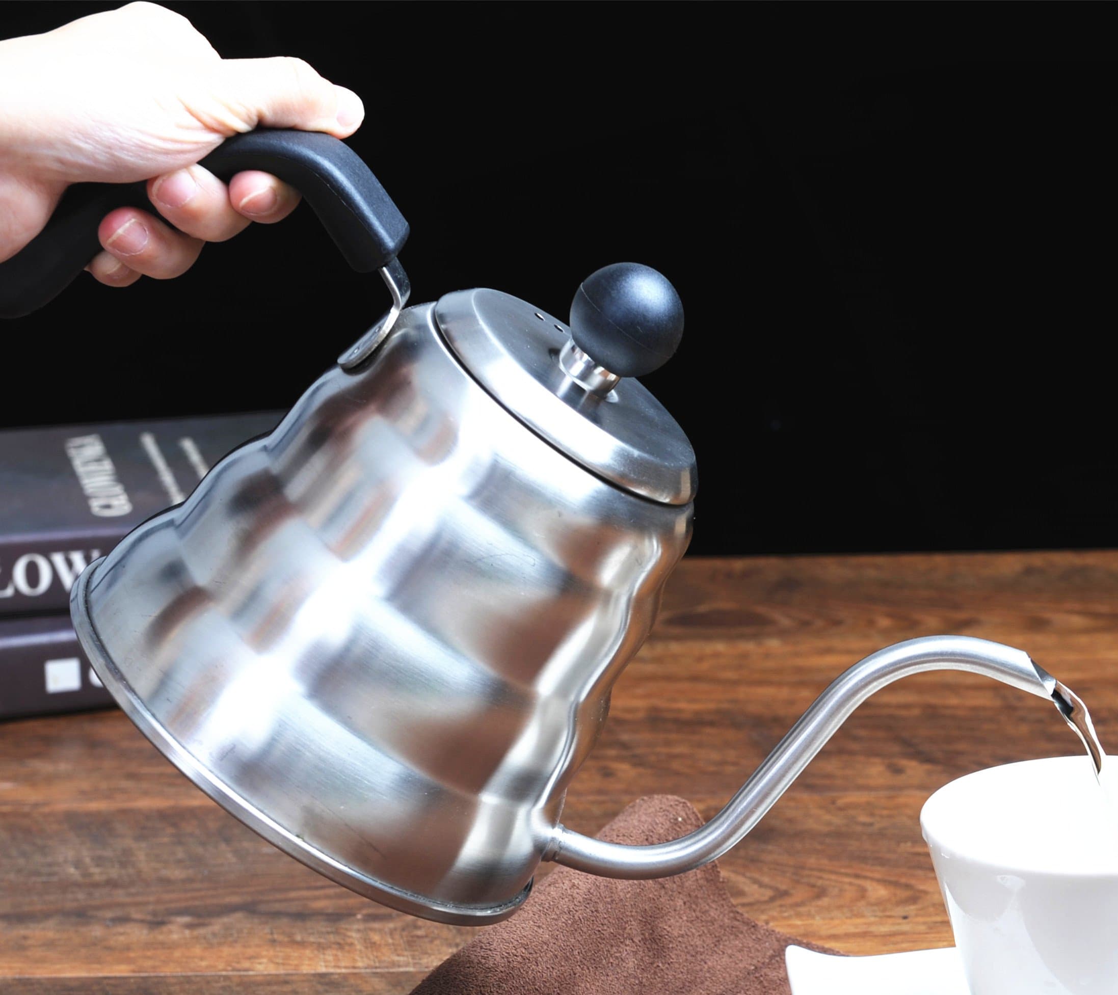 Kingnice1.2 Liter 5 Cup Stainless Steel Pouring Over Gooseneck Kettle for Coffee or Tea