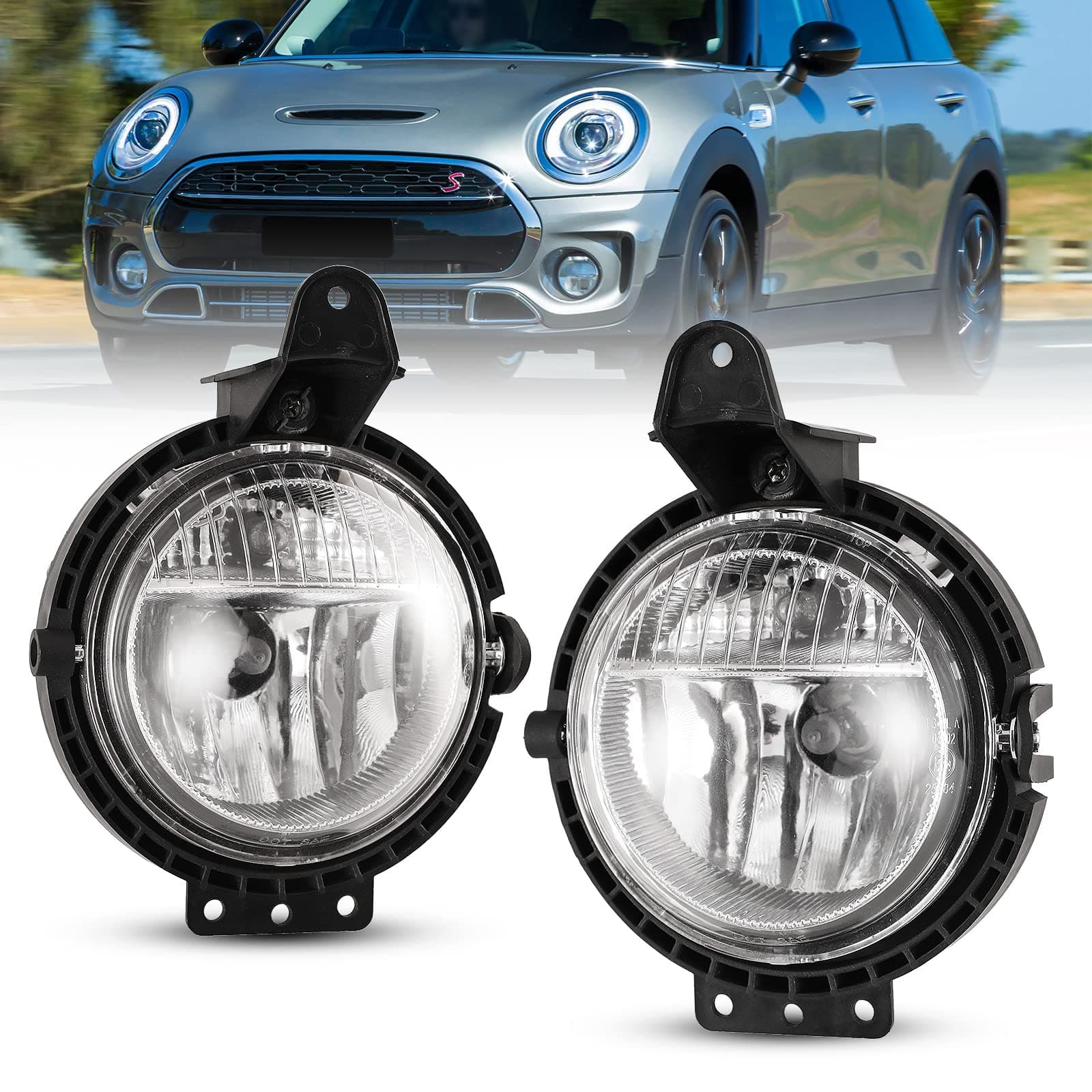 AUTOWIKI Front Bumper Fog Light Assembly for 2007-2015 Mini Cooper R56/Mini Clubman 2006-2013 With Clear Lens 2PCS OEM Replacement Set