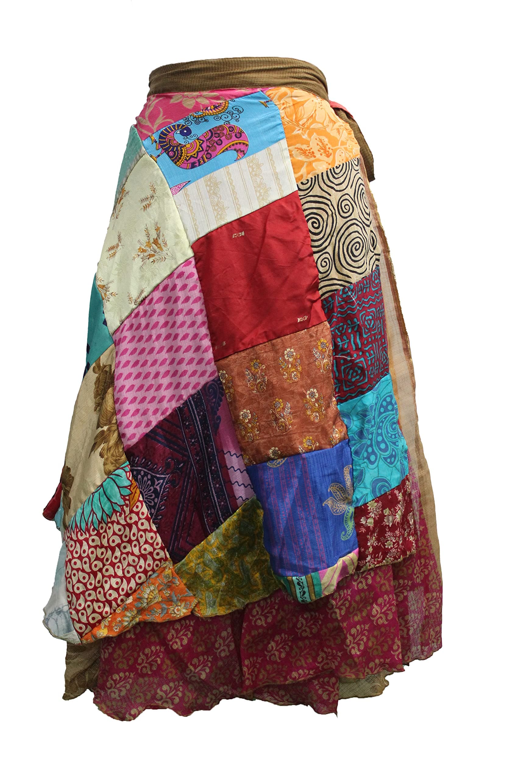 Mantra Sari Silk Vintage Patchwork Wraparound Skirt