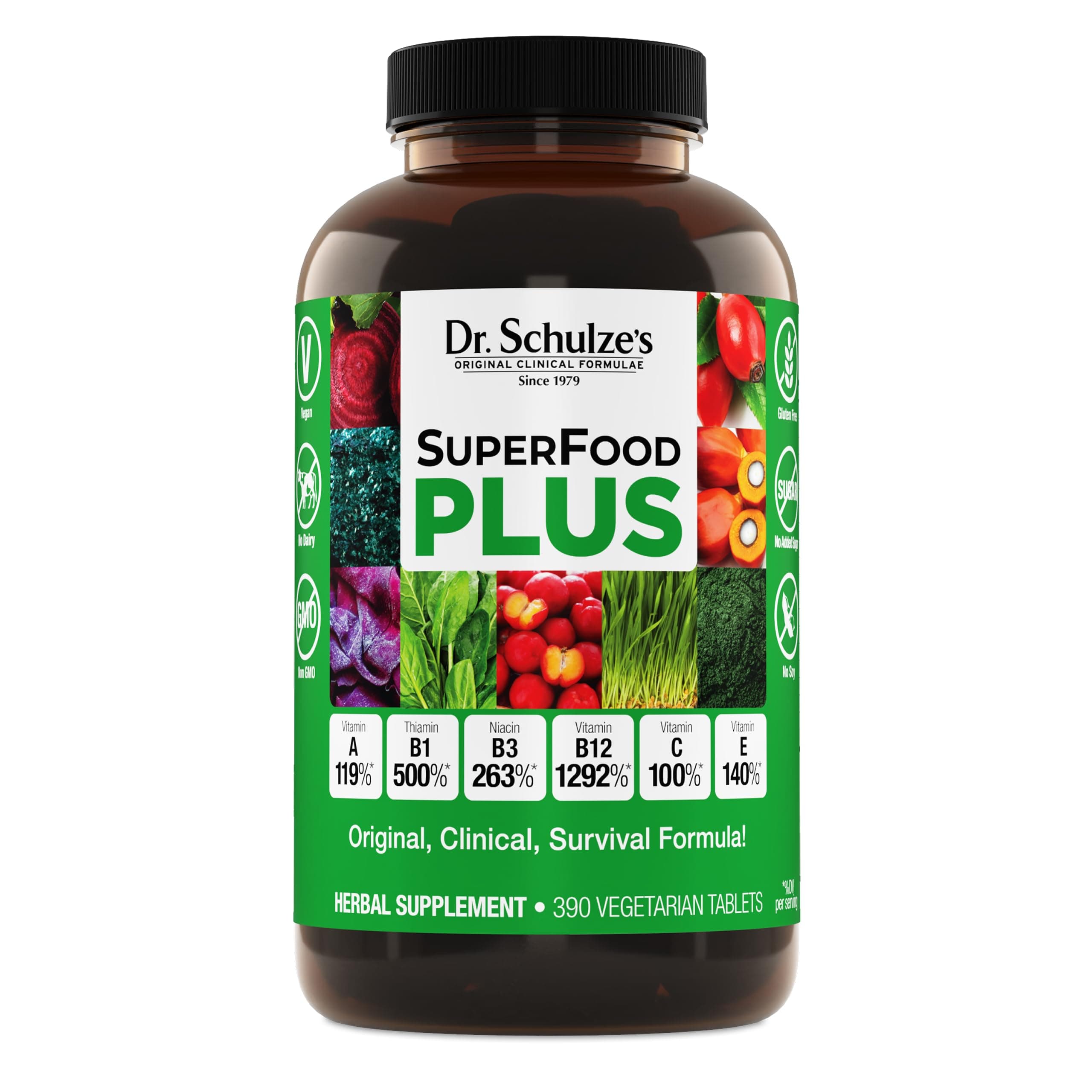 Dr. Schulze's SuperFood Plus - Everyday Superfood Supplement to Support Overall Wellness - Clean, Quality Nutrition - Supports Metabolism & Daily Energy - Gluten-Free & Dairy-Free - 390 Tablets