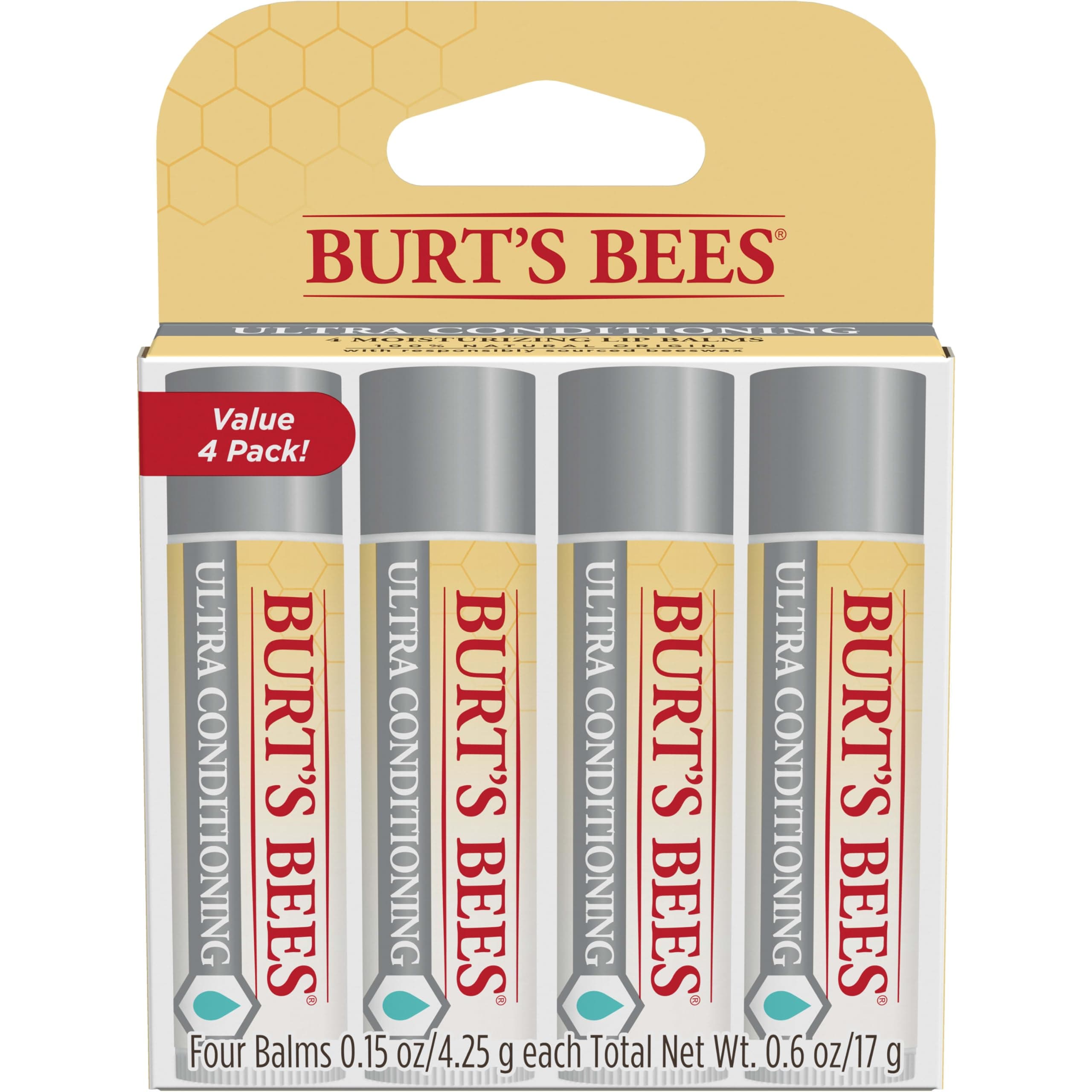 Burt's Bees Easter Basket Stuffers, Balm Bouquet Lip Balm Set, Original Beeswax, Vanilla Bean, Cucumber Mint, Coconut & Pear Pack, Natural Origin Lip Treatment, 4 Tubes, 0.15 oz.