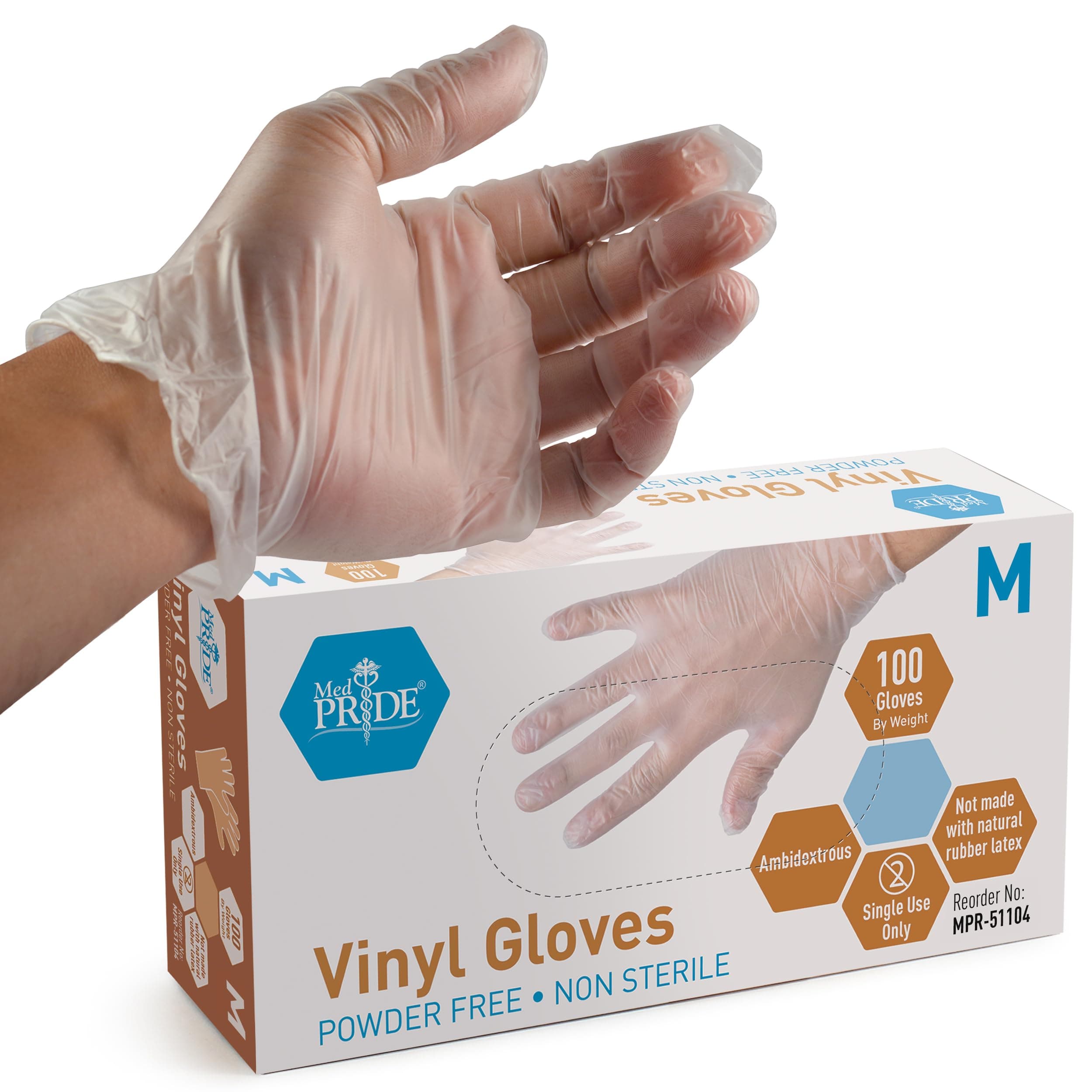 Vinyl Gloves| Medium Box of 100| 4.3 mil Thick, Powder-Free, Non-Sterile, Heavy Duty Disposable Gloves| Professional Grade for Healthcare, Medical, Food Handling, and More