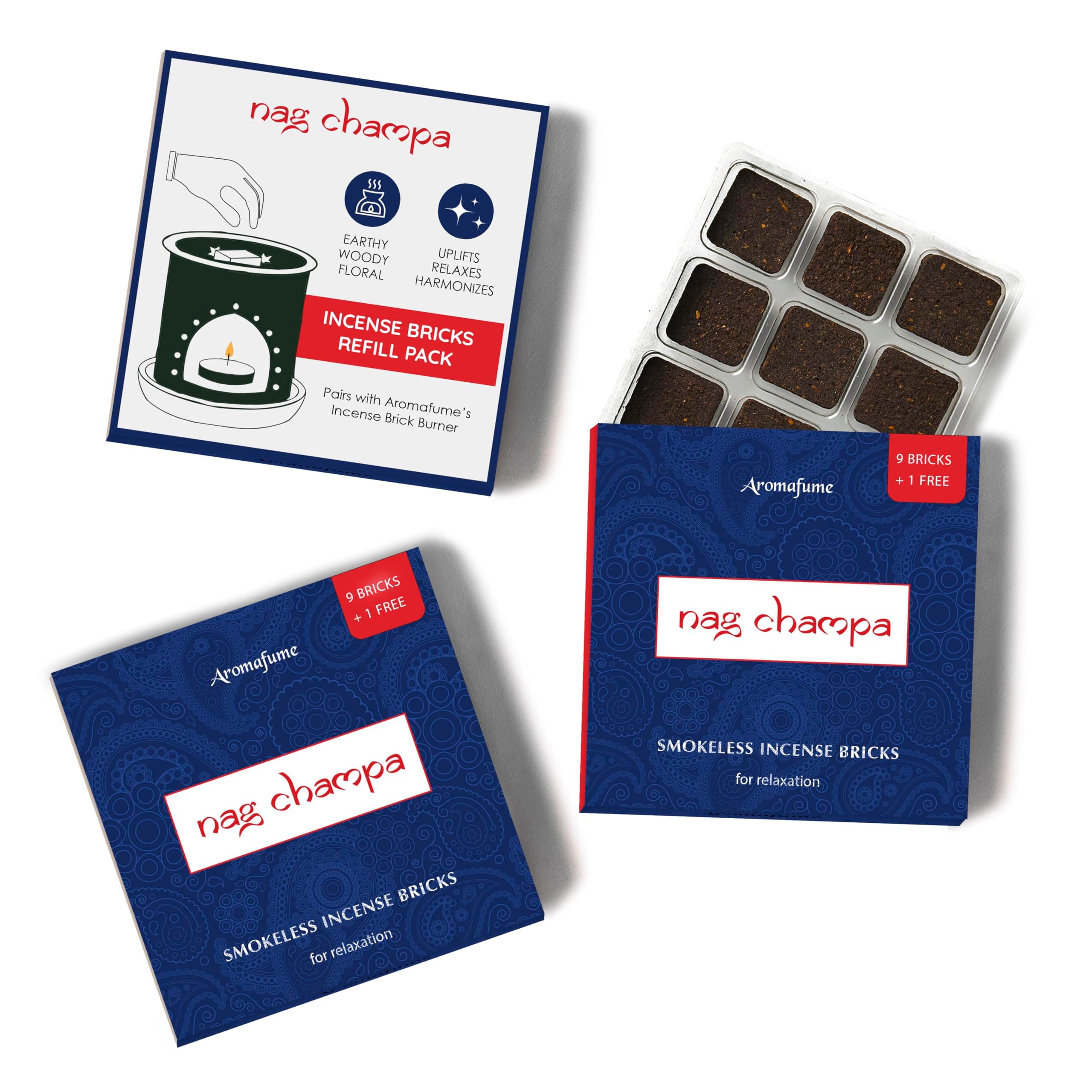 Nag Champa Incense Bricks Refill Pack (3 x 9 Bricks) by Aromafume | Ideal for Spirituality | Made with Sandalwood, Jasmine, Ylang Ylang & Champa Flower | Natural, Low Smoke, Non-Toxic Incense Bricks