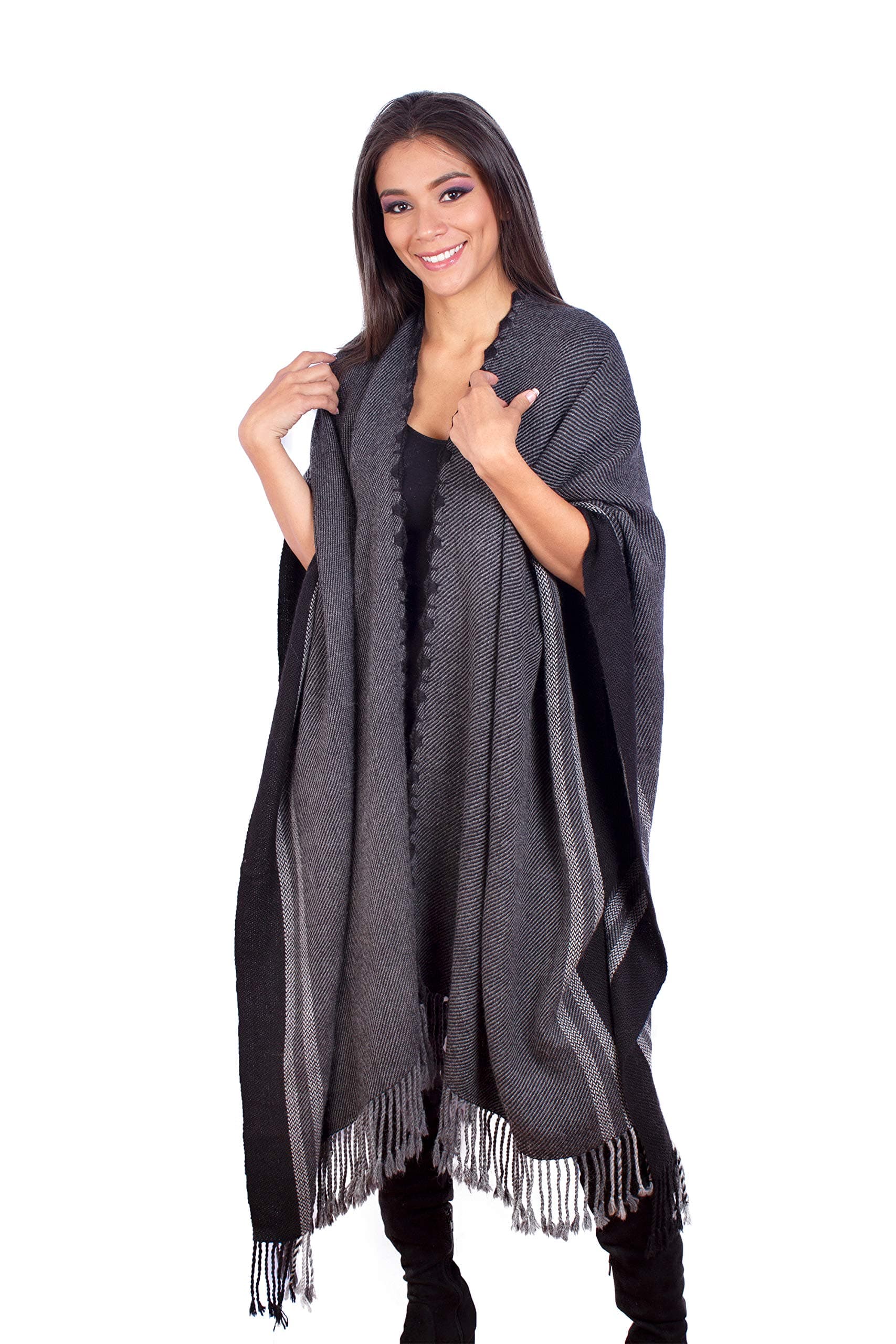 INTI ALPACA Dark Gray Soft Alpaca Ruana for Women “Sepik”