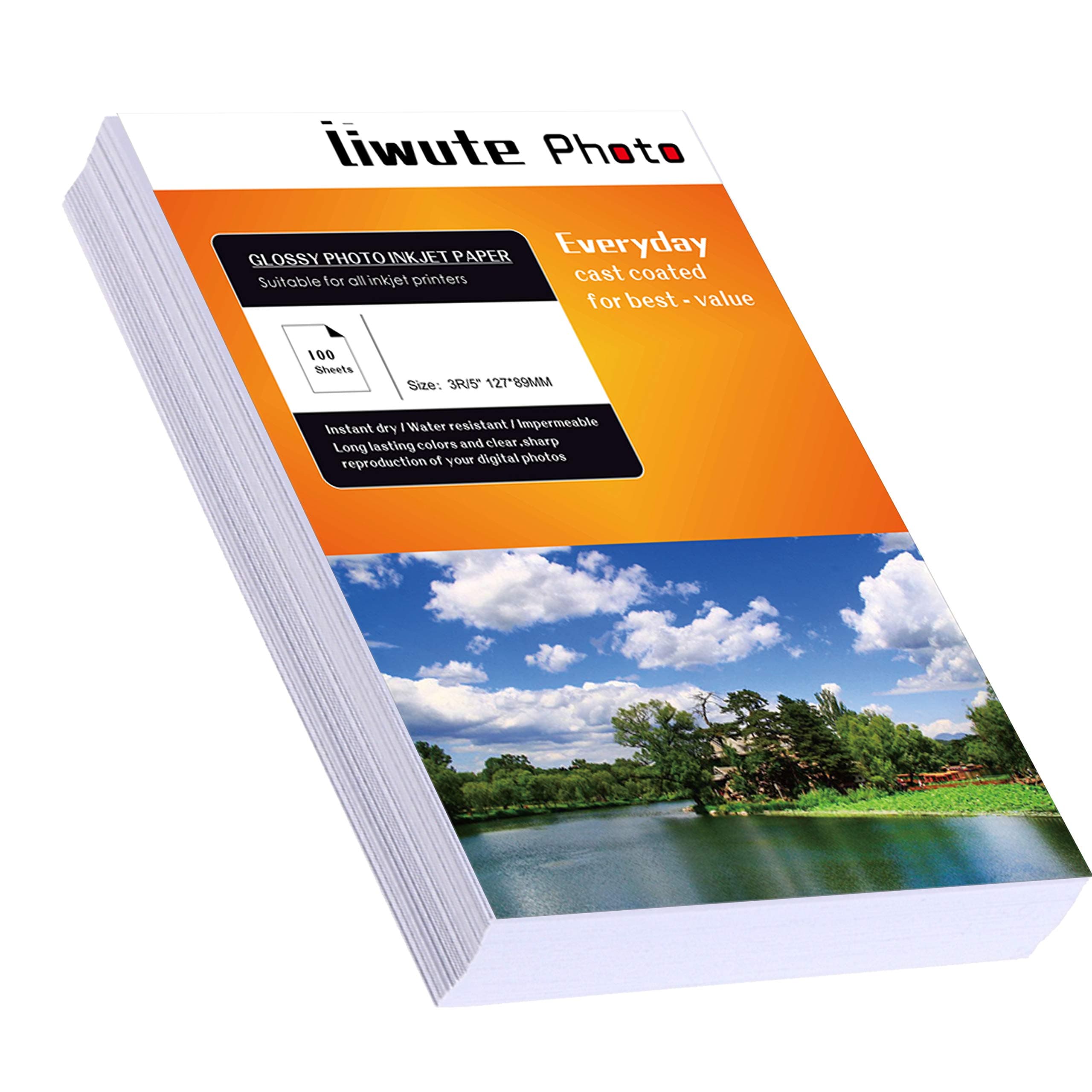 LIWUTE Glossy Photo Paper 100 Sheets 3.5" x 5" Photo Paper High Glossy Vivid Color Waterproof Photographic Paper Works with all Inkjet Printers