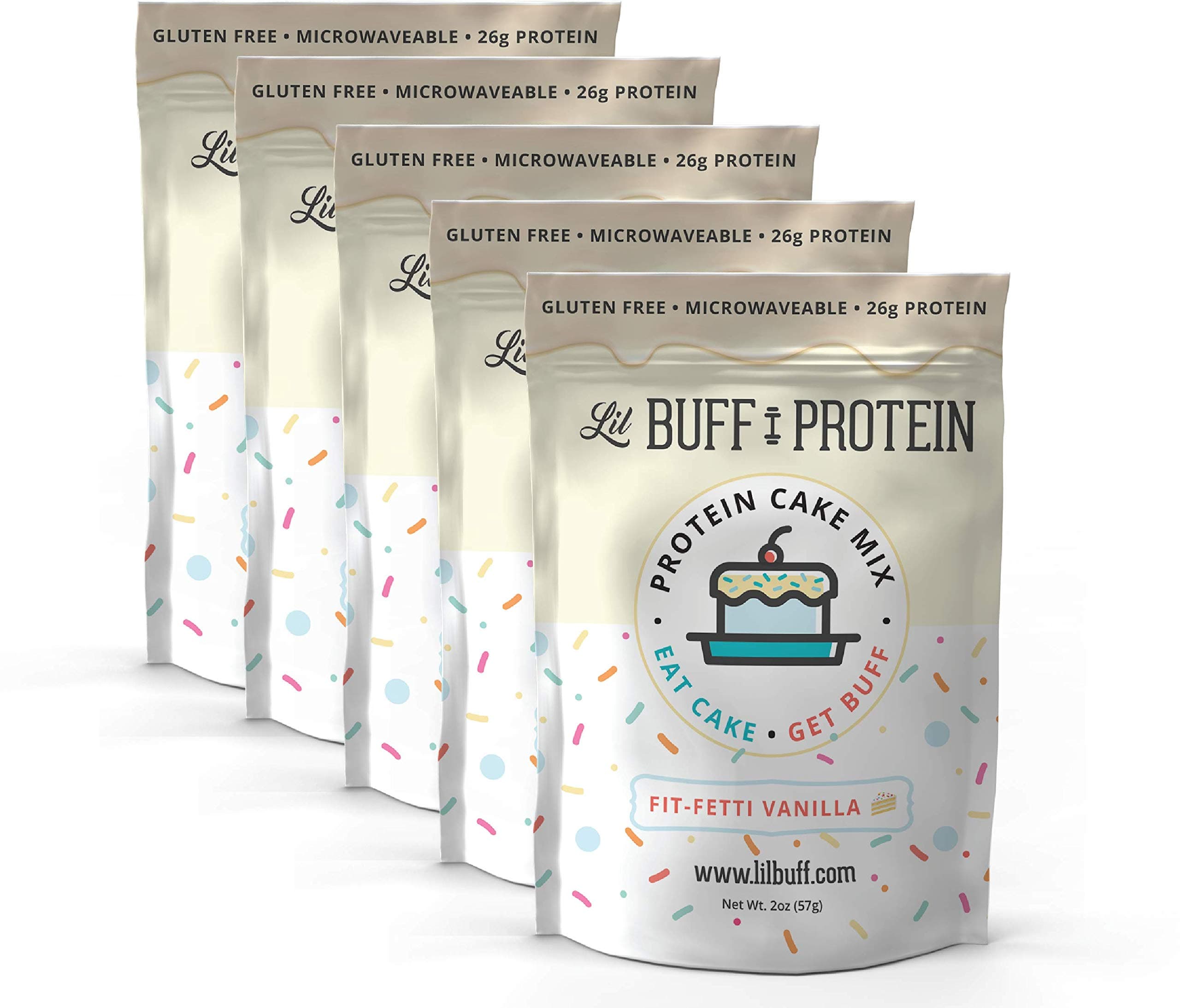 Lil Buff Protein, High Protein Cake Mix, Gluten Free, Microwaveable & 26g of Protein, High Protein Snack, Protein Waffles, Protein Donuts (FIT-FETTI, 5 Serving)