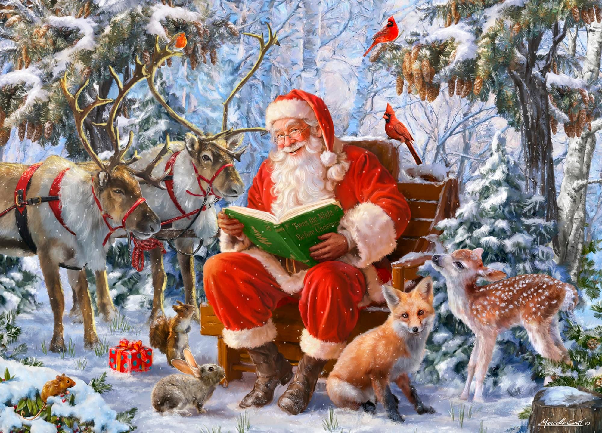 Vermont Christmas CompanyBox of Santa's Forest Christmas Cards - 15 Cards & 16 Foil Lined Envelopes - Packed in Attractive Red Box - Cards measure 4 1/2" x 6 1/4" Folded