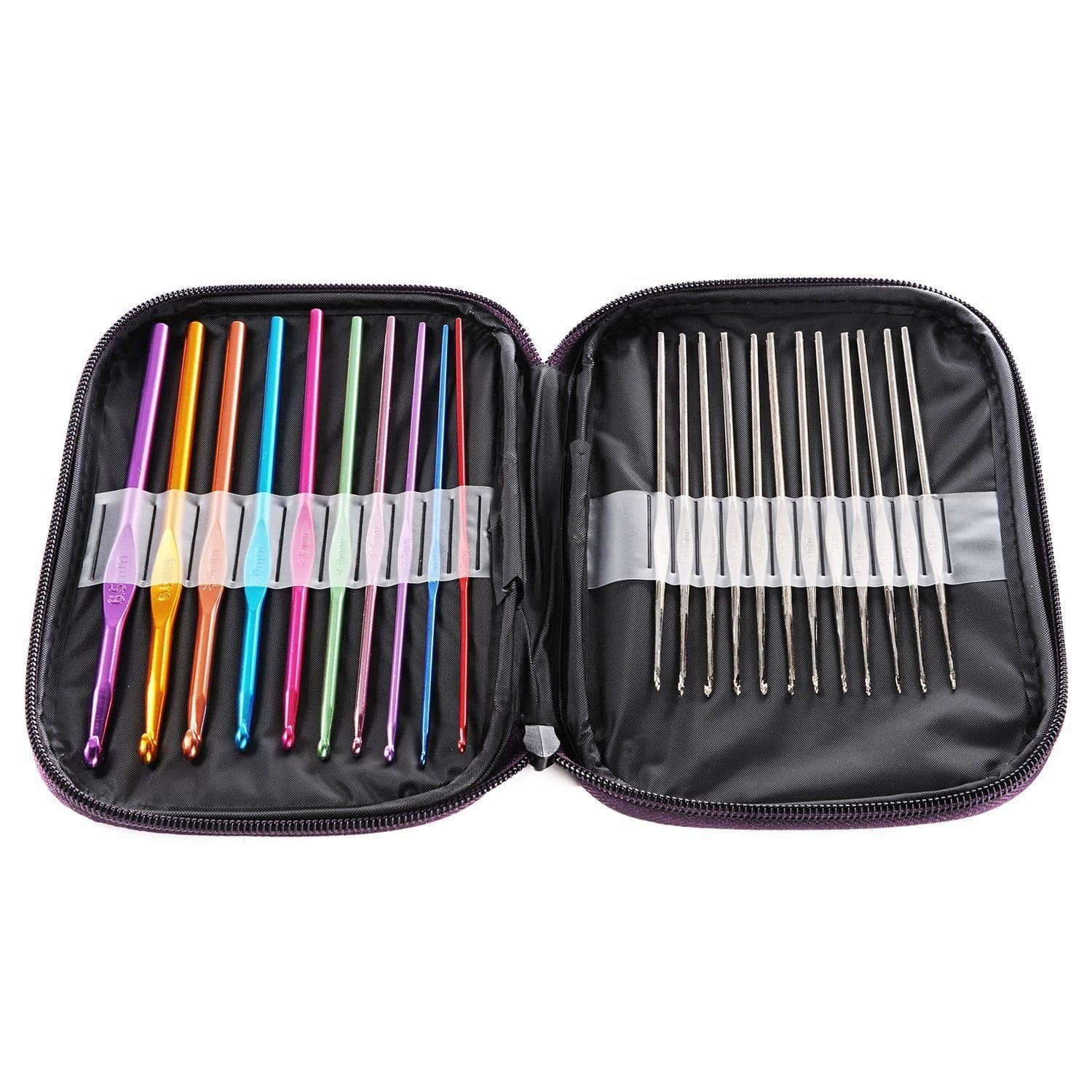 OurLive 22pcs Set Crochet Mixed Aluminum Handle Hooks Weave Knitting Knit Needles Craft Yarn