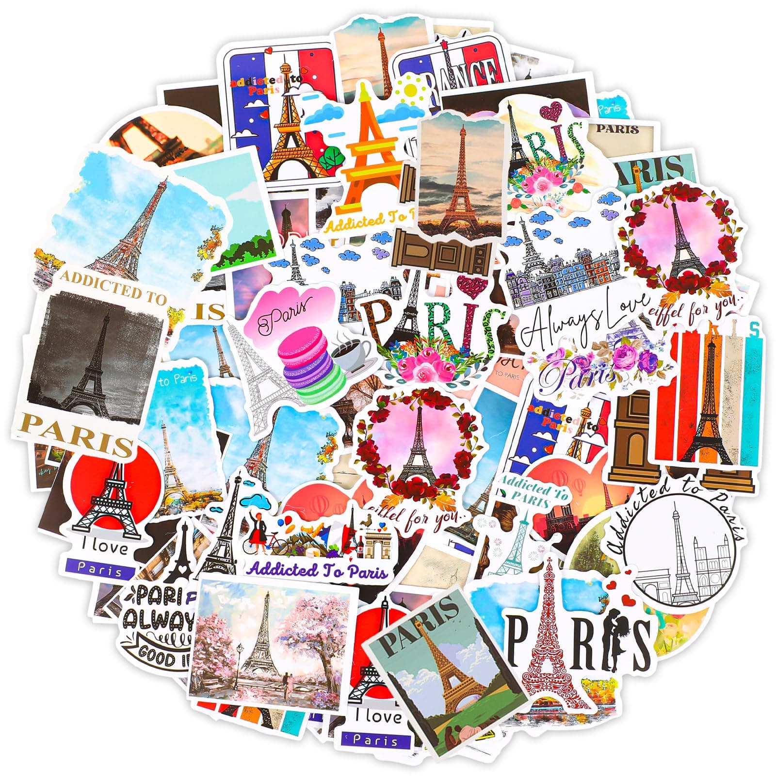Yeaqee 200 Pieces Paris Stickers Vintage Eiffel Tower Stickers Vinyl Waterproof Paris Party Favors French Map Stickers Travel Scrapbook Stickers for Luggage Water Bottles