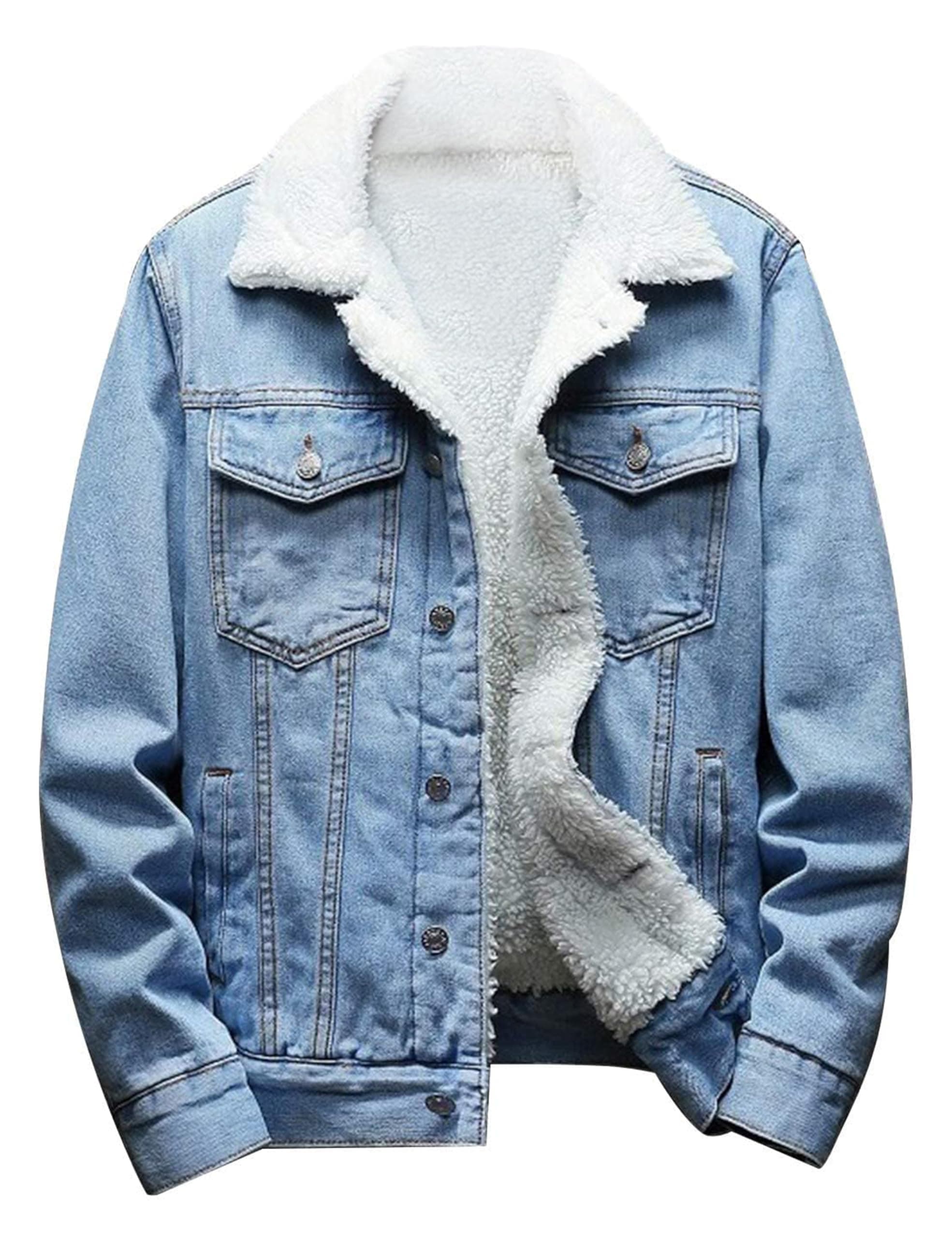 Springrain Men's Sherpa Fleece Lined Denim Jacket Warm Winter Trucker Jacket Cowboy Jean Jacket