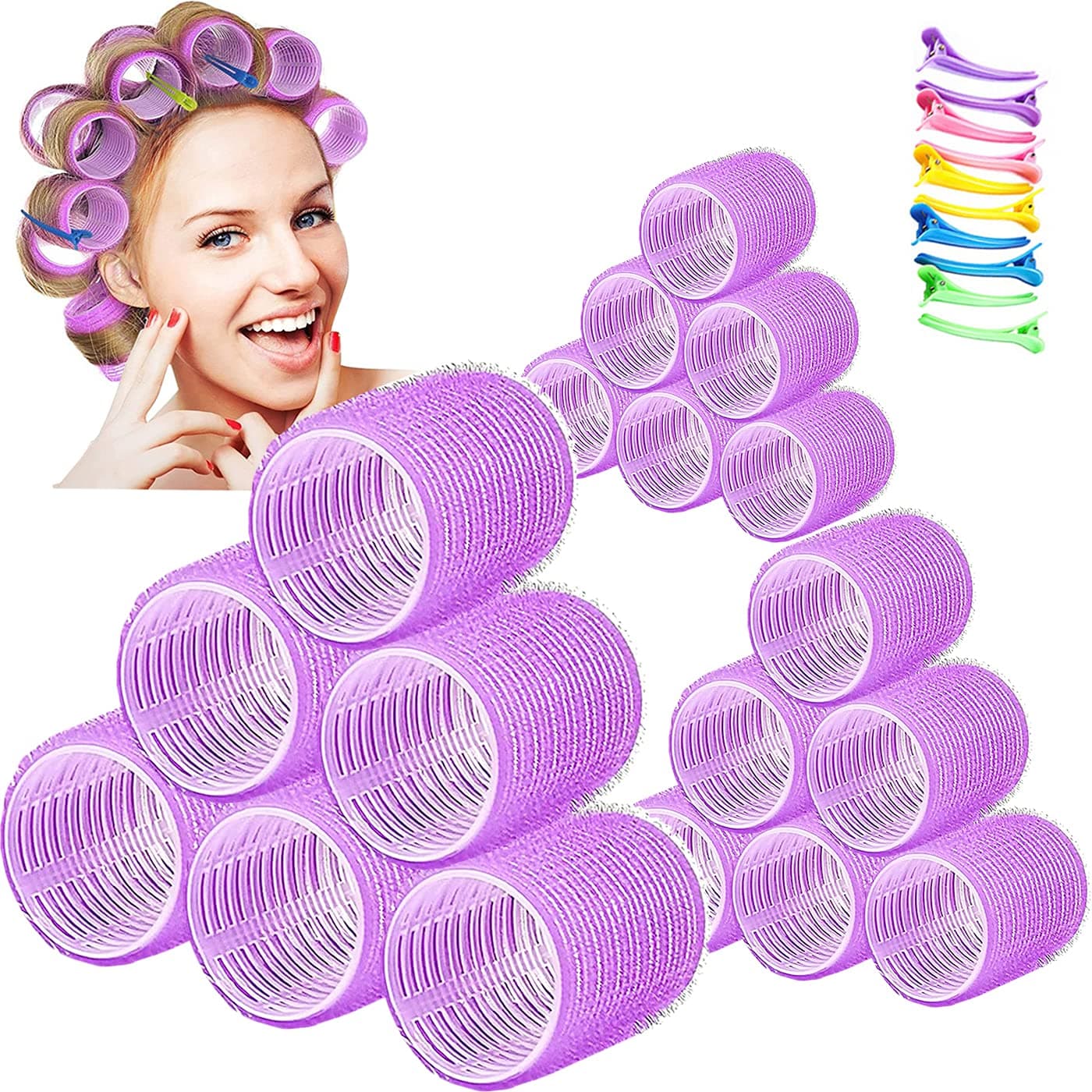 Hair Rollers, Self Grip Hair Curlers for Long Hair, 28Pcs Large Hair Roller Sets with Colored Clips, No heat Salon Hairdressing Curlers Rollers for Women (3 Size)