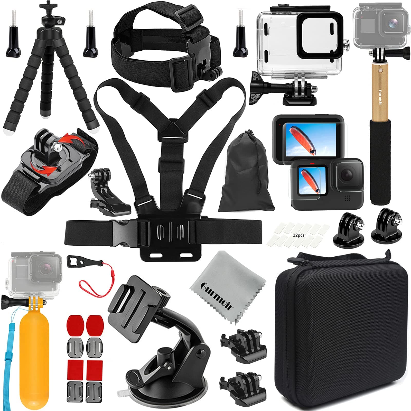 Accessories Kit with Waterproof Housing Case for Gopro Hero 12/Hero 11/Hero 10/Hero 9 Black. Full Essential Video Accessory Bundles for Go Pro 12/11/10/9 Camera(DT06)