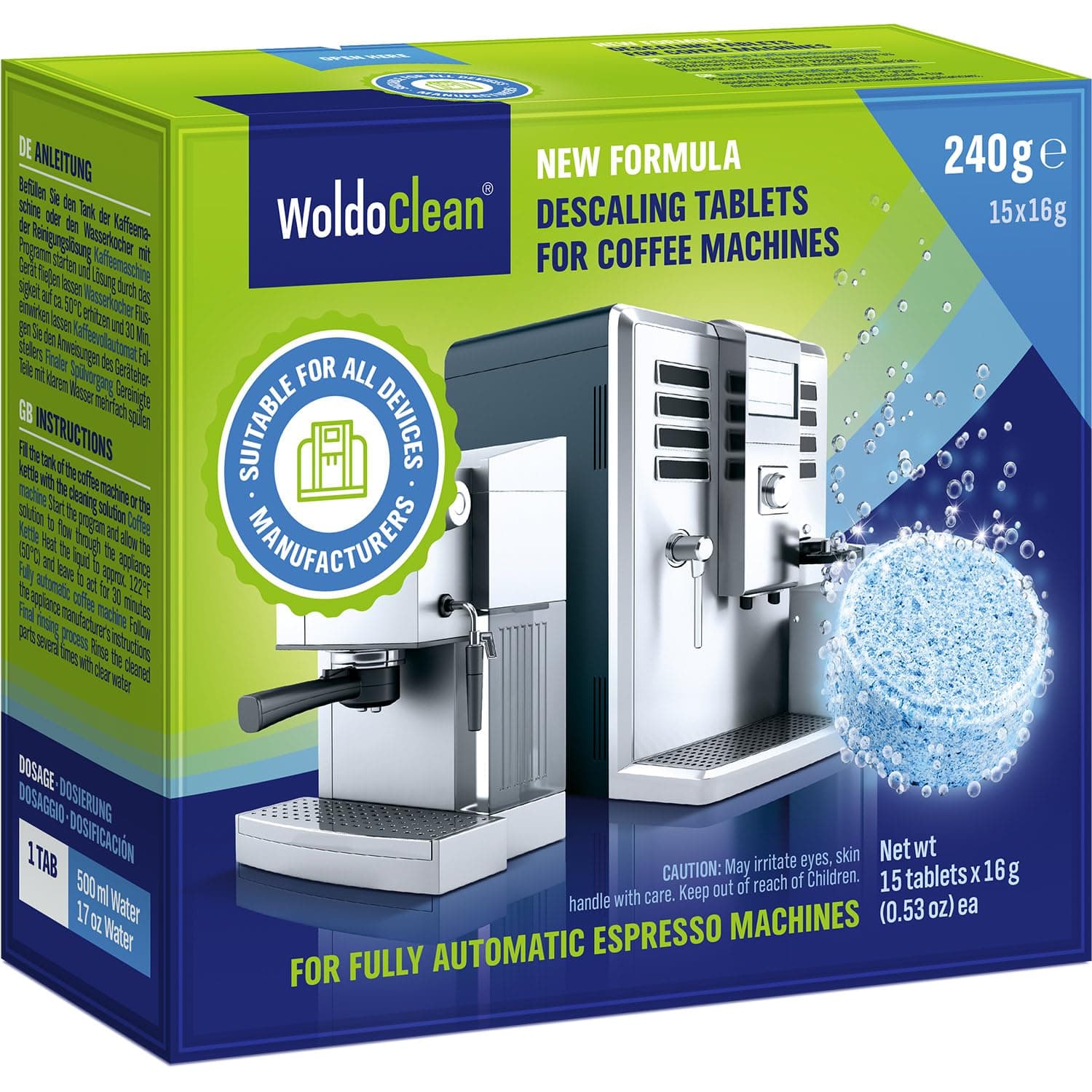 Descaling Tablets for Coffee machines and Kettle 15x 16g - compatible with Tassimo, Delonghi, Dolce Gusto, Bosch, Nespresso