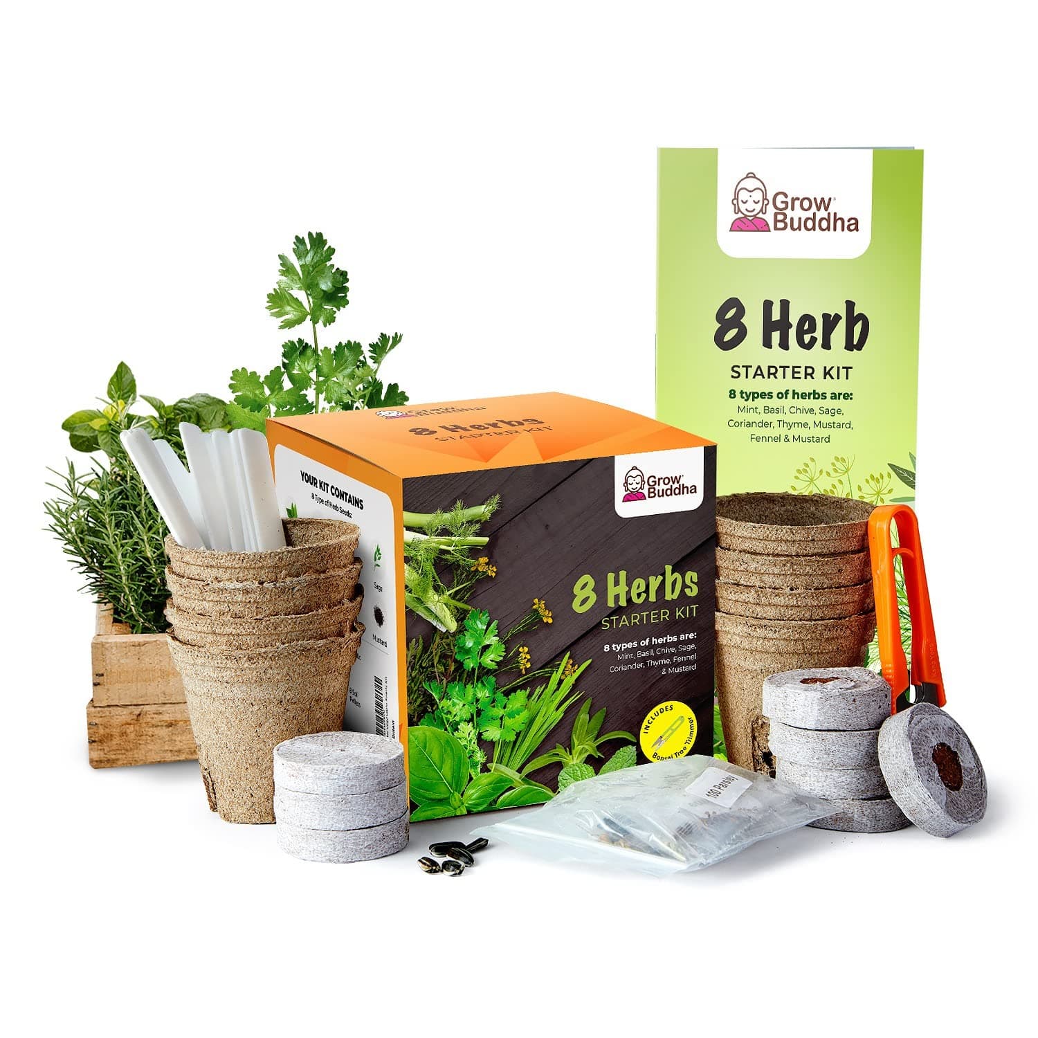 Grow Buddha Grow Your Own Gardening 8 Herbs Kit – Easily Grow Your own Plants with Our Complete Beginner Friendly Seeds Starter Kit – Unique Gift Idea (8 Herbs Kit)