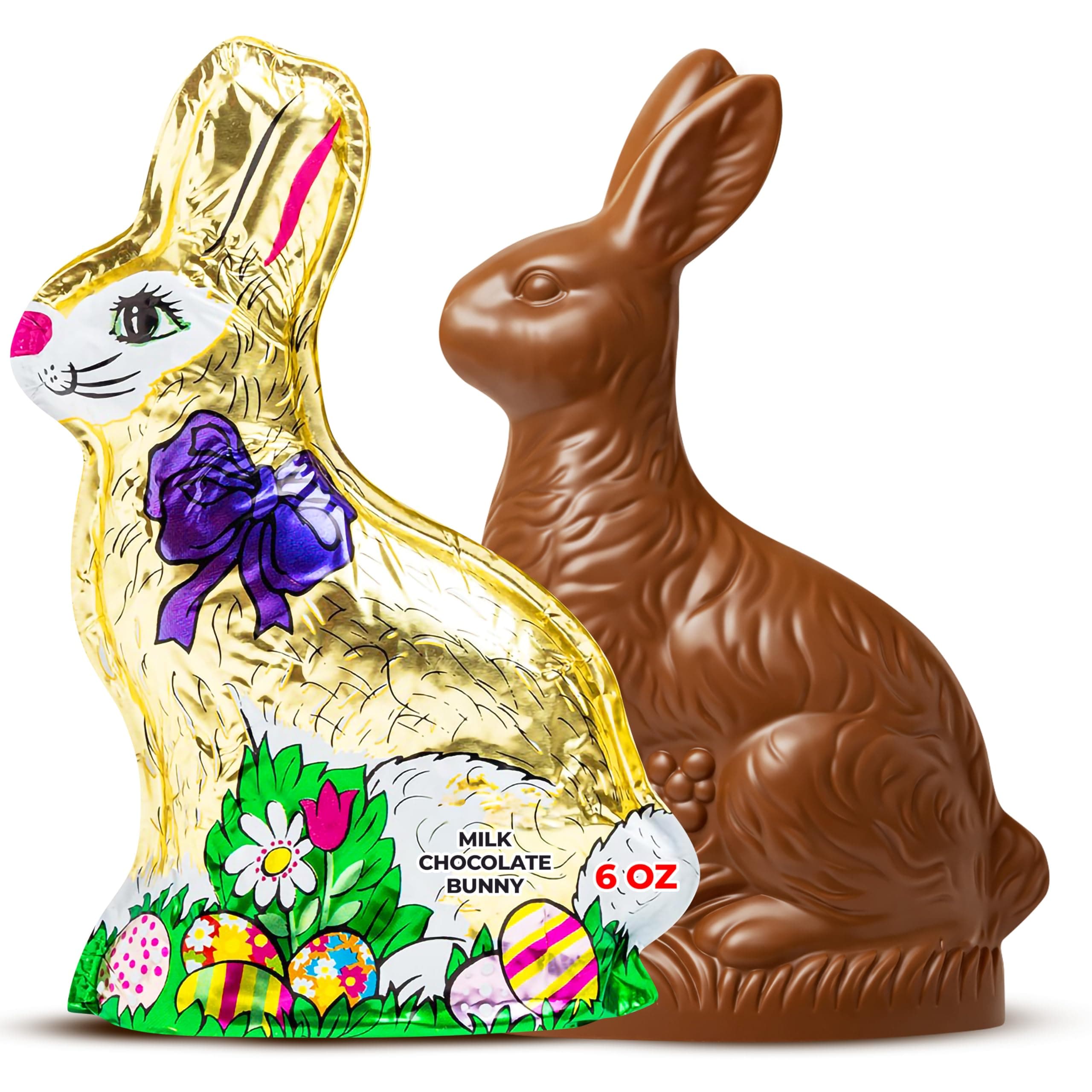 Madelaine Milk Chocolate Bunny - Large 6 OZ Easter Bunny Wrapped in Gold Foil - Easter Candy Basket Stuffers