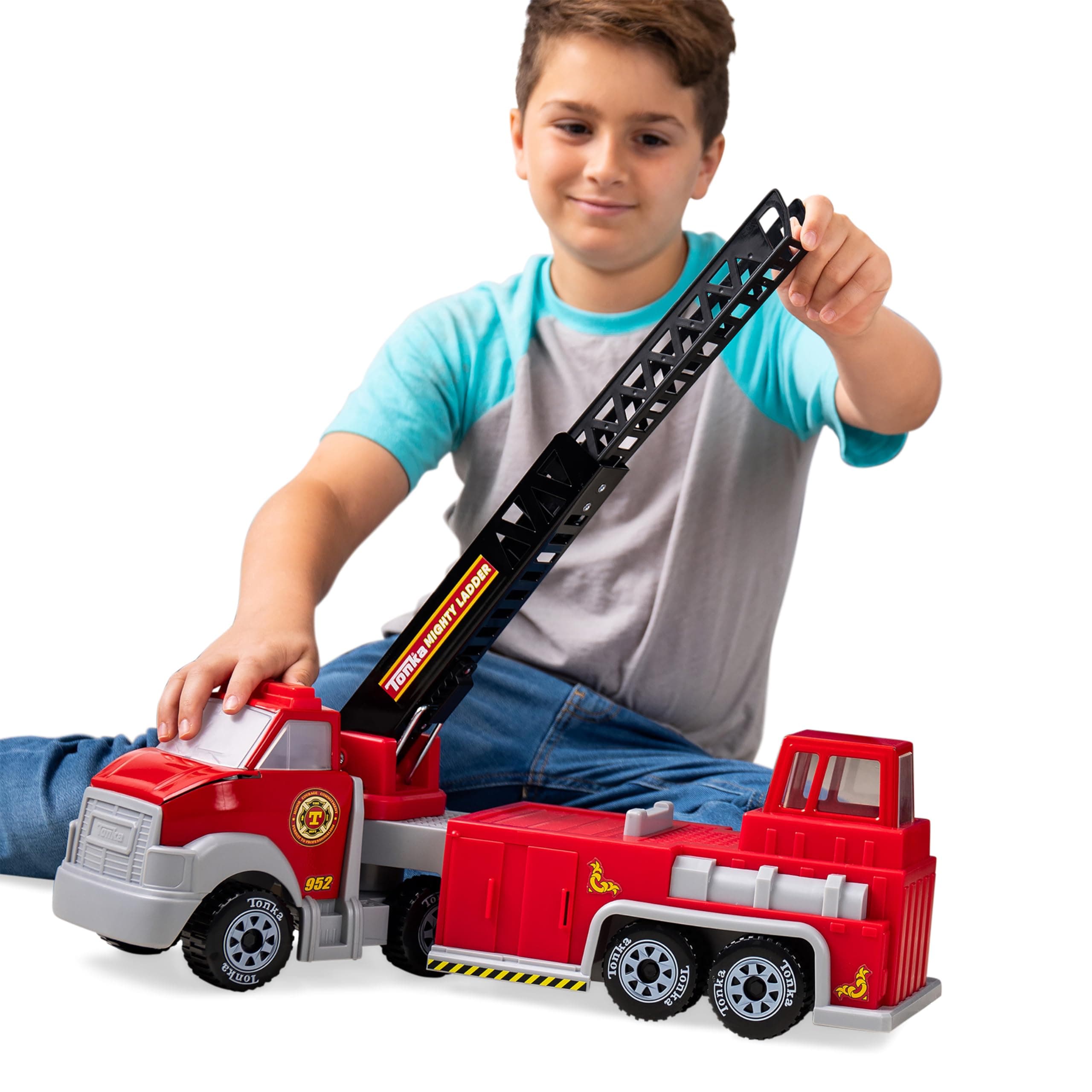 Steel Classics Hook N’ Ladder Fire Truck – Made with Steel & Sturdy Plastic, Red Toy Construction Truck, Boys and Girls, Kids, Toddlers, Ages 3+