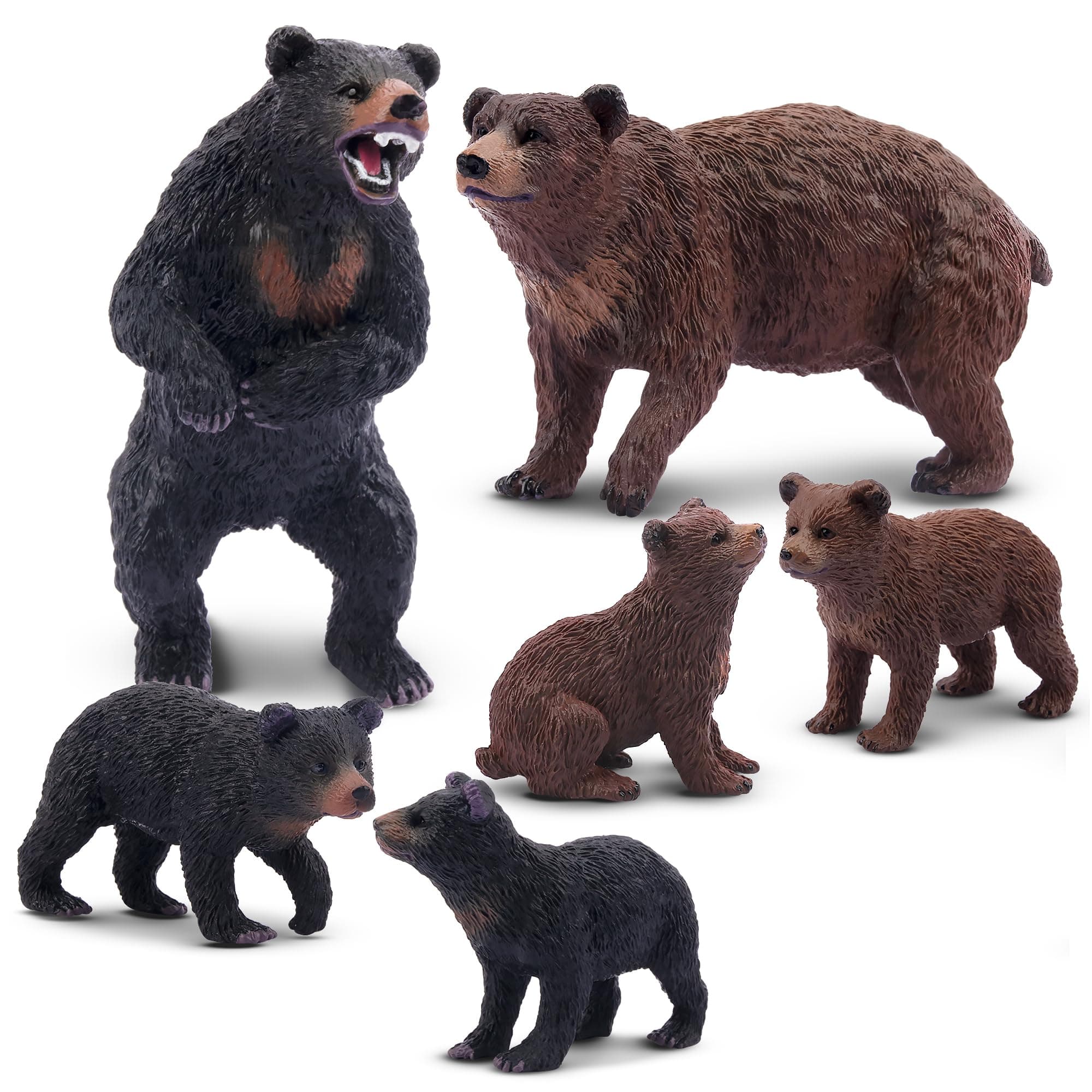 Toymany 6PCS Bear Figurines, Realistic Forest Animals Bear Family Figures Toy Set Includes Brown Bears Black Bears and Cubs, Education Toy Birthday for Kids Toddlers