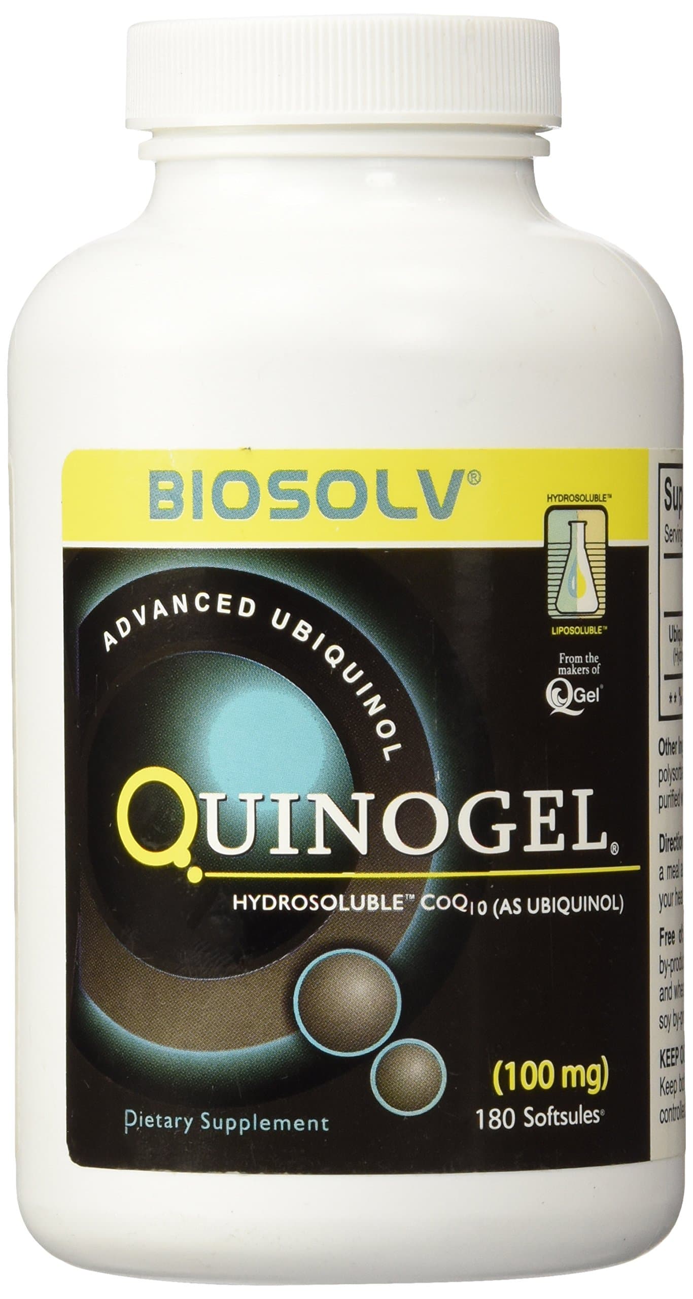 100mg Solubilized Ubiquinol (Ultra High Absorption) CoQ10 (Hydrosoluble Kaneka Ubiquinol) 100mg / 180 Softgels