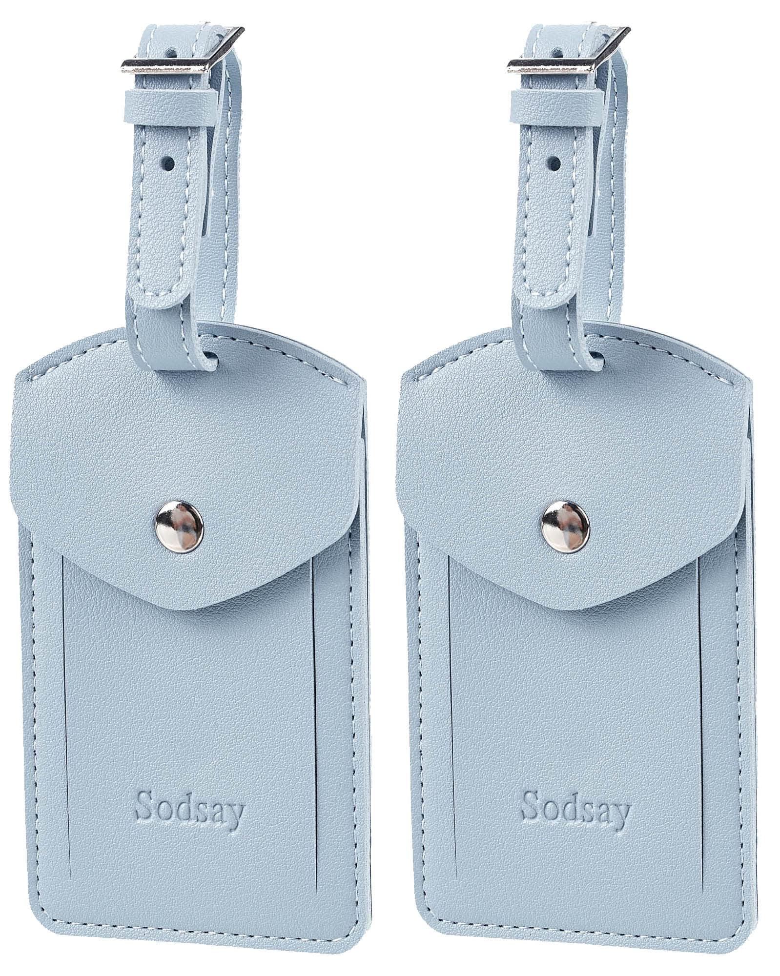Sodsay Leather 2 Luggage Tag Baggage Bag Travel Tags with Privacy Flap (Arya Blue Light)