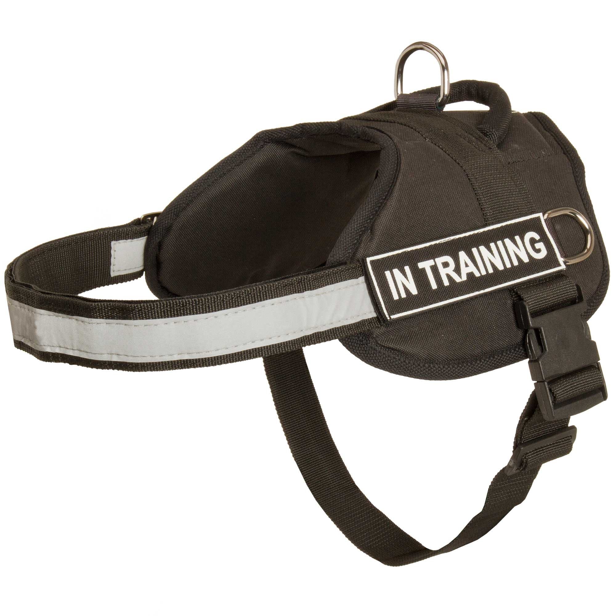 Nylon Dog Harness with Reflective Strap for Training, Walking, Police Service, SAR and More - Size XXS with "Therapy Dog" Velcro Patches