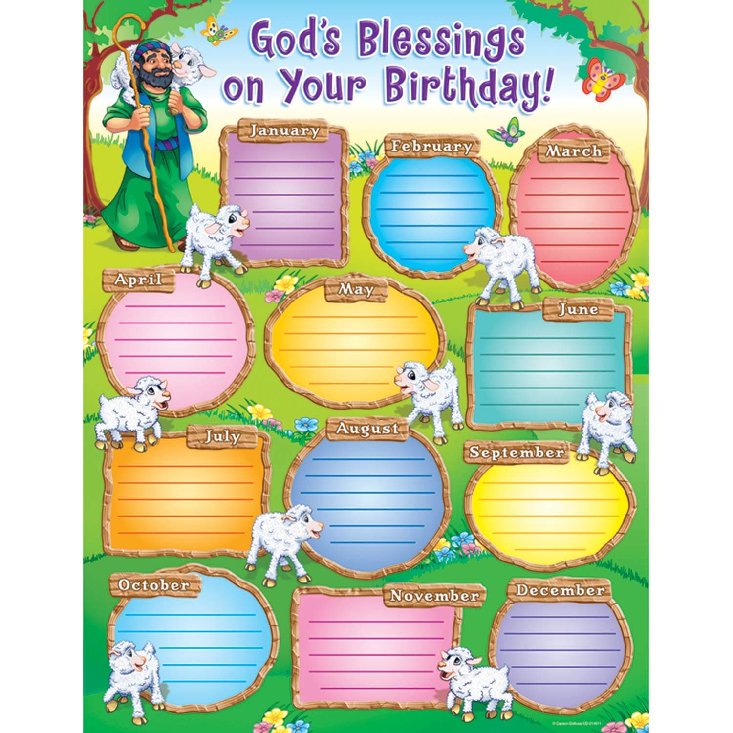 Carson Dellosa God's Blessings on Your Birthday Calendar Chart, 17" x 22" Months of The Year Poster for Bulletin Board, Party Decorations, and Sunday School Classroom Decor