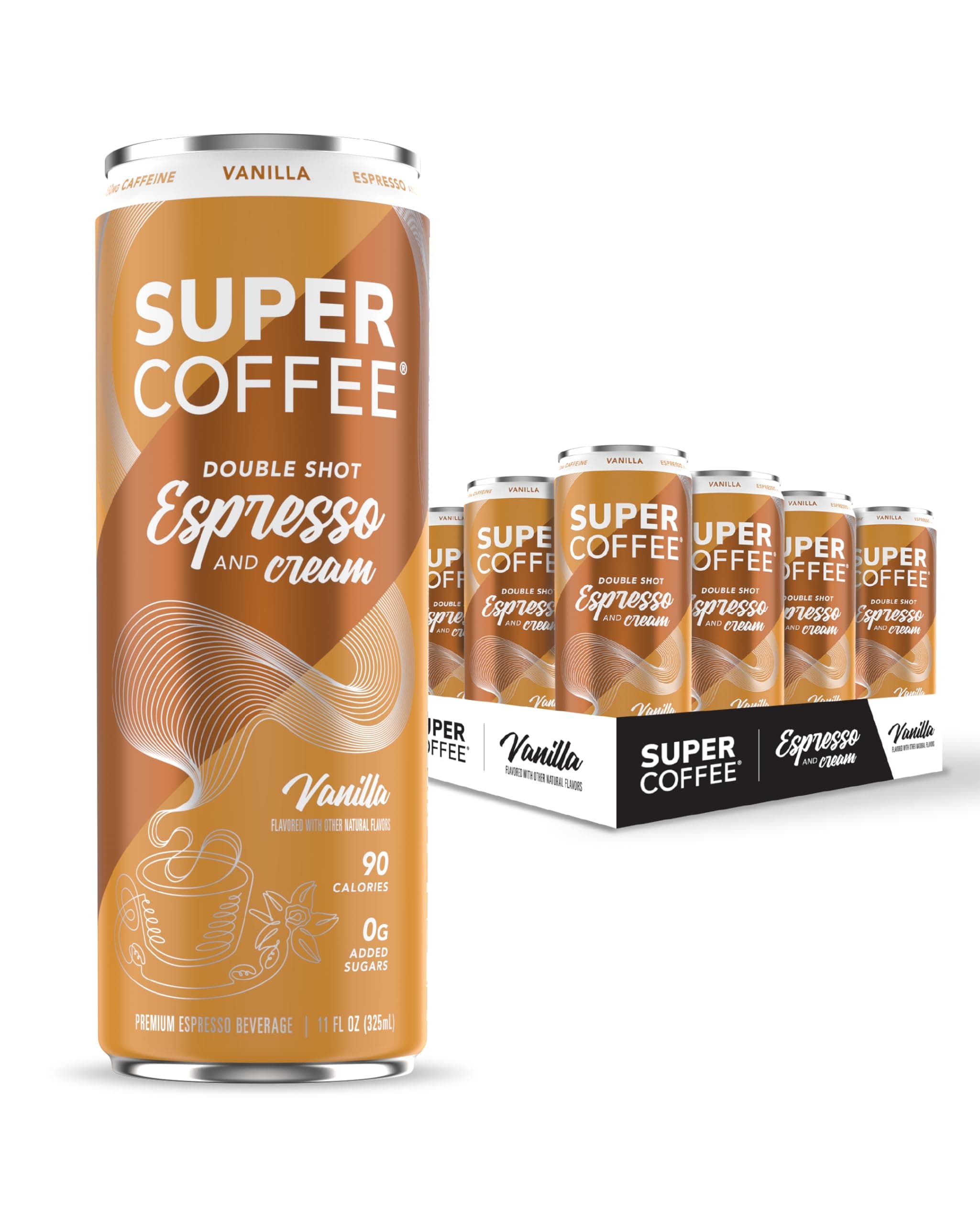 SUPER COFFEE Espresso, Iced Keto Coffee (0g Added Sugar, 90 Calories) [Vanilla] 11 Fl Oz, 12 Pack | Iced Coffee, Protein Coffee, Coffee Drinks, Smart Coffee - SoyFree GlutenFree