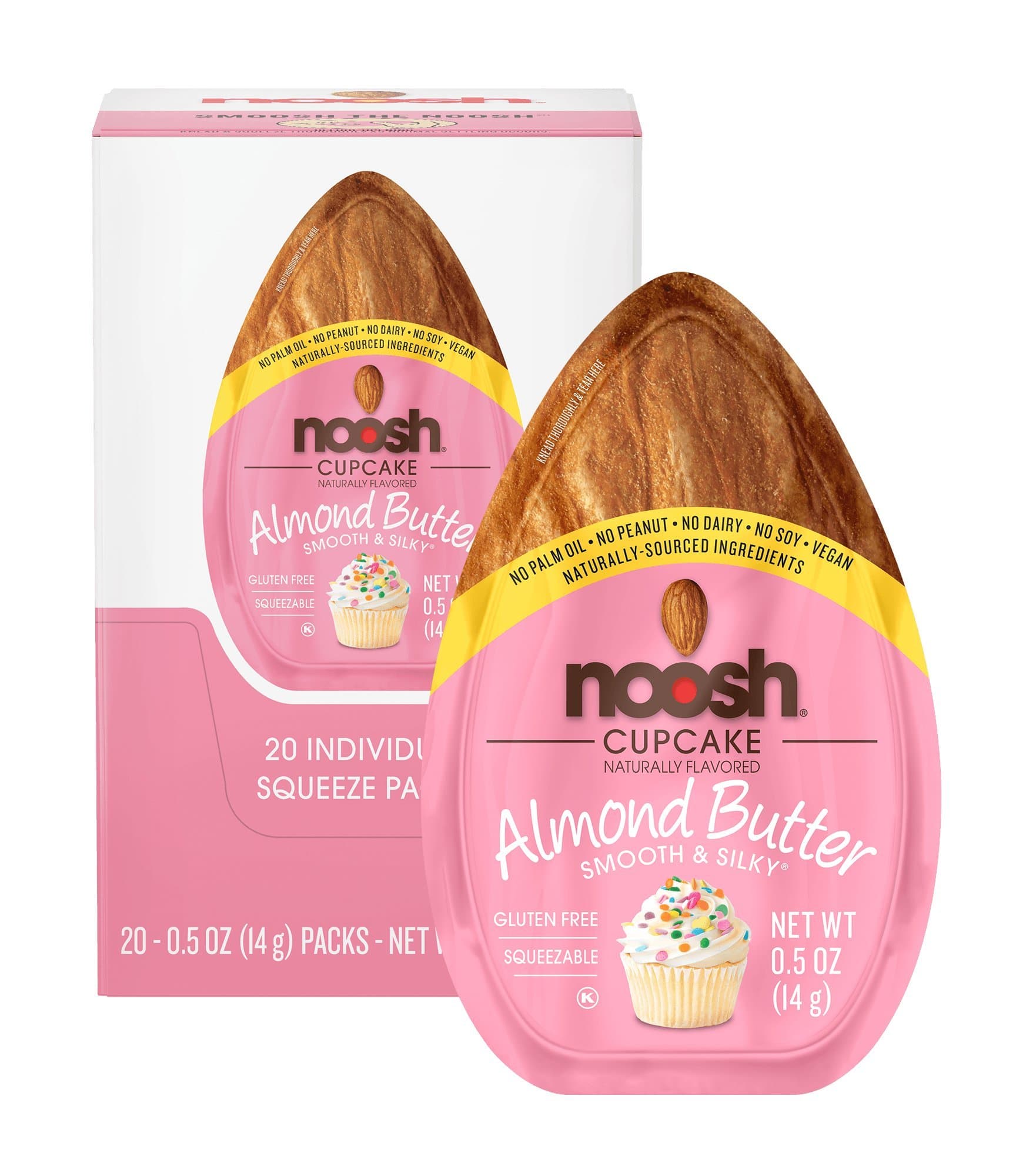 NOOSH Cupcake Almond Butter Packets - Naturally Sourced Ingredients, Vegan, Gluten Free, Non GMO, Kosher, Peanut Free, Soy Free, Dairy Free, No Palm Oil… (20 Count Packets)