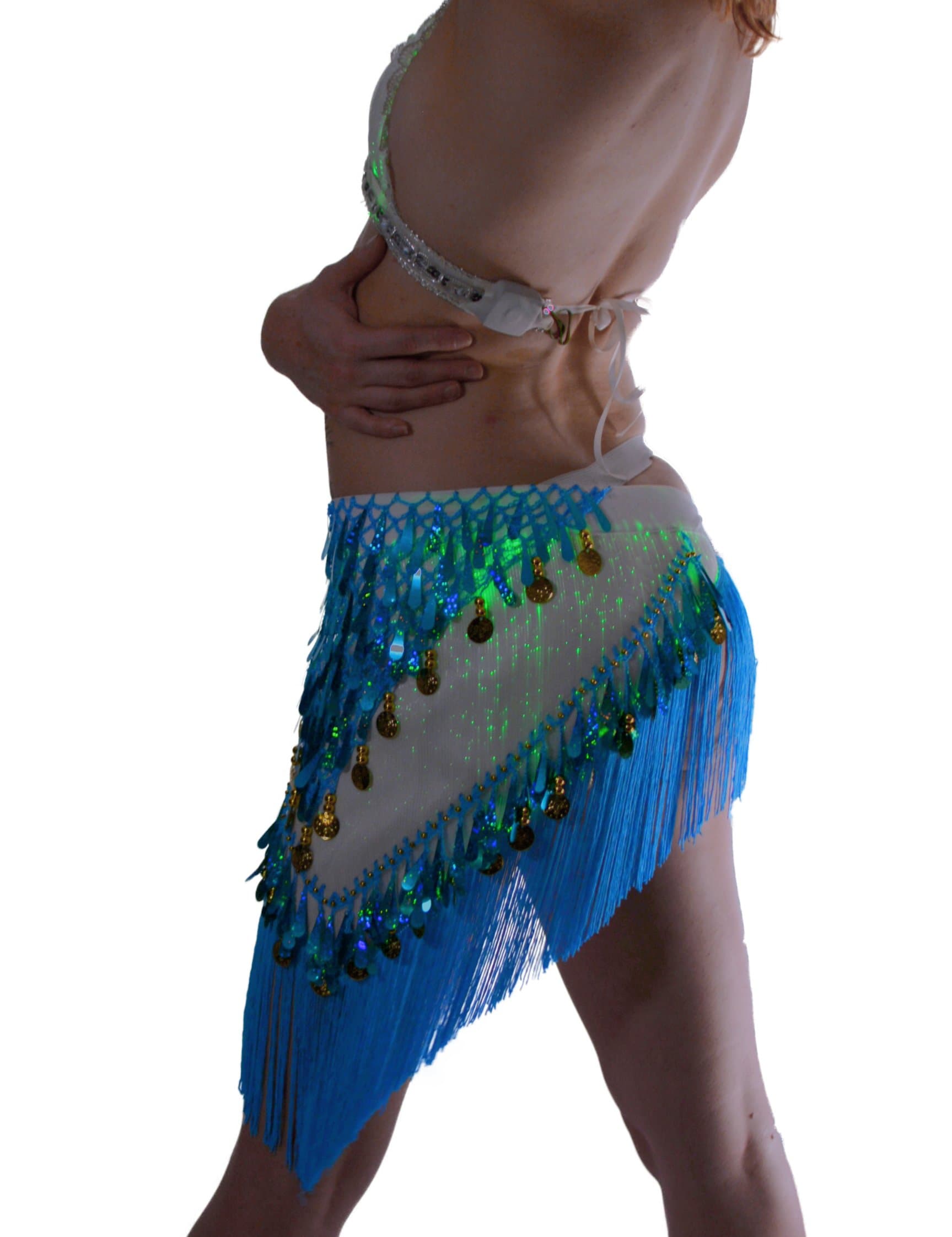 TrYptiX Womens Fiber Optic Bellydancing Light up Hip Scarf (White and Blue)