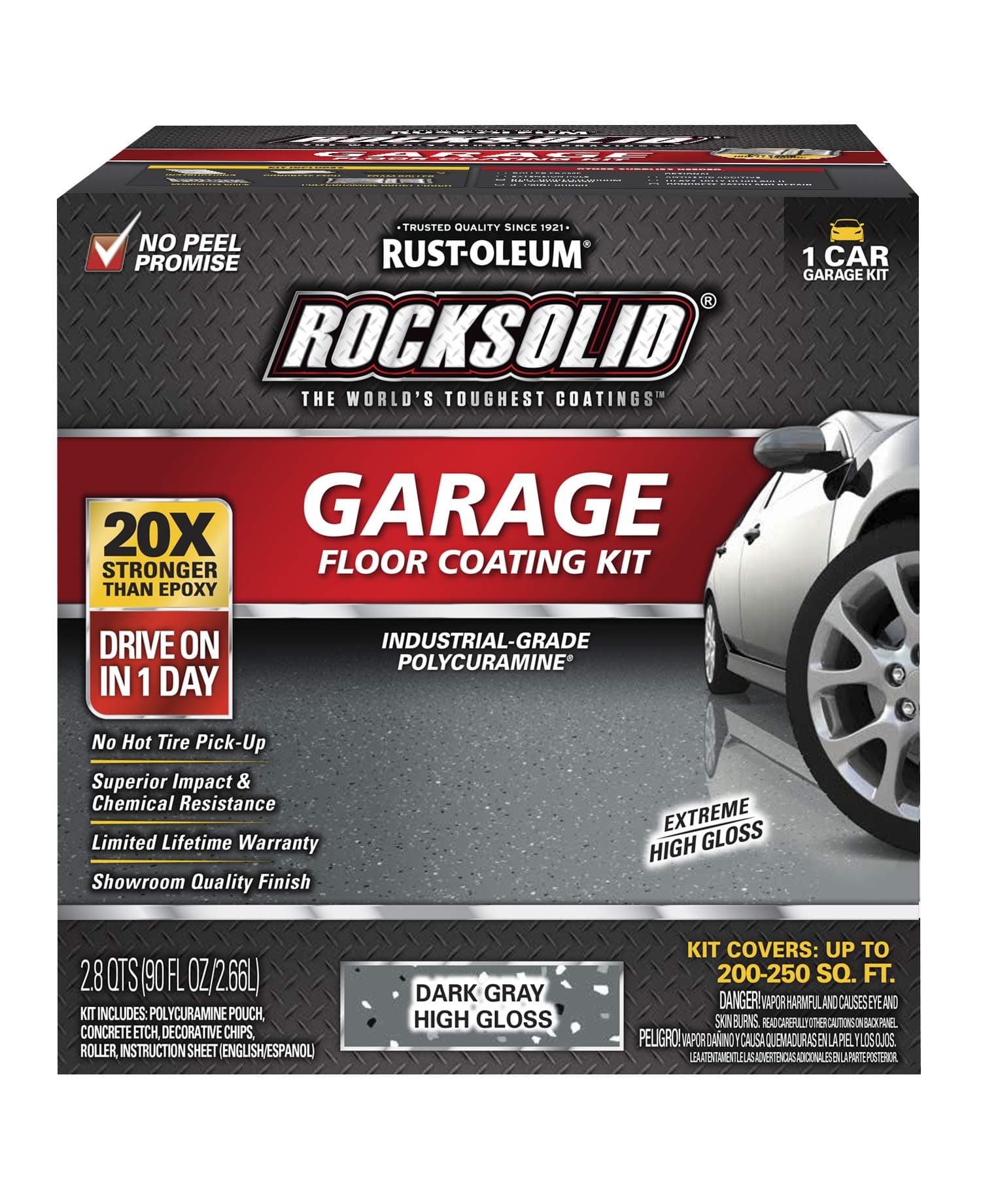 317286 RockSolid Polycuramine Garage Floor Coating, 1 Car Kit, High Gloss Dark Gray