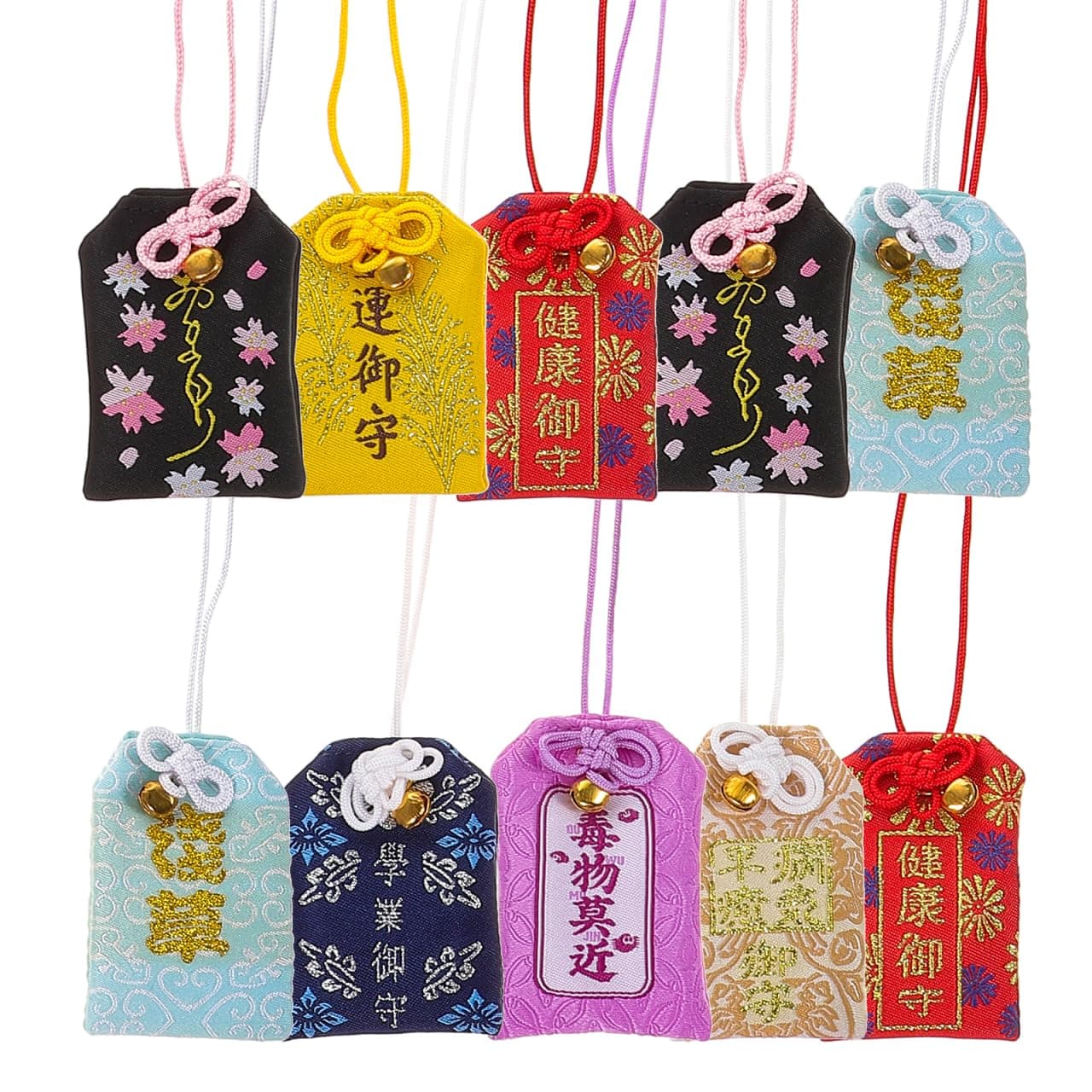 VOSAREA 10pcs Japanese Omamori Amulets Good Luck Charms Blessing Lucky Hanging Sachets for Blessing Health Fortune Wealth Success (Assorted Color)