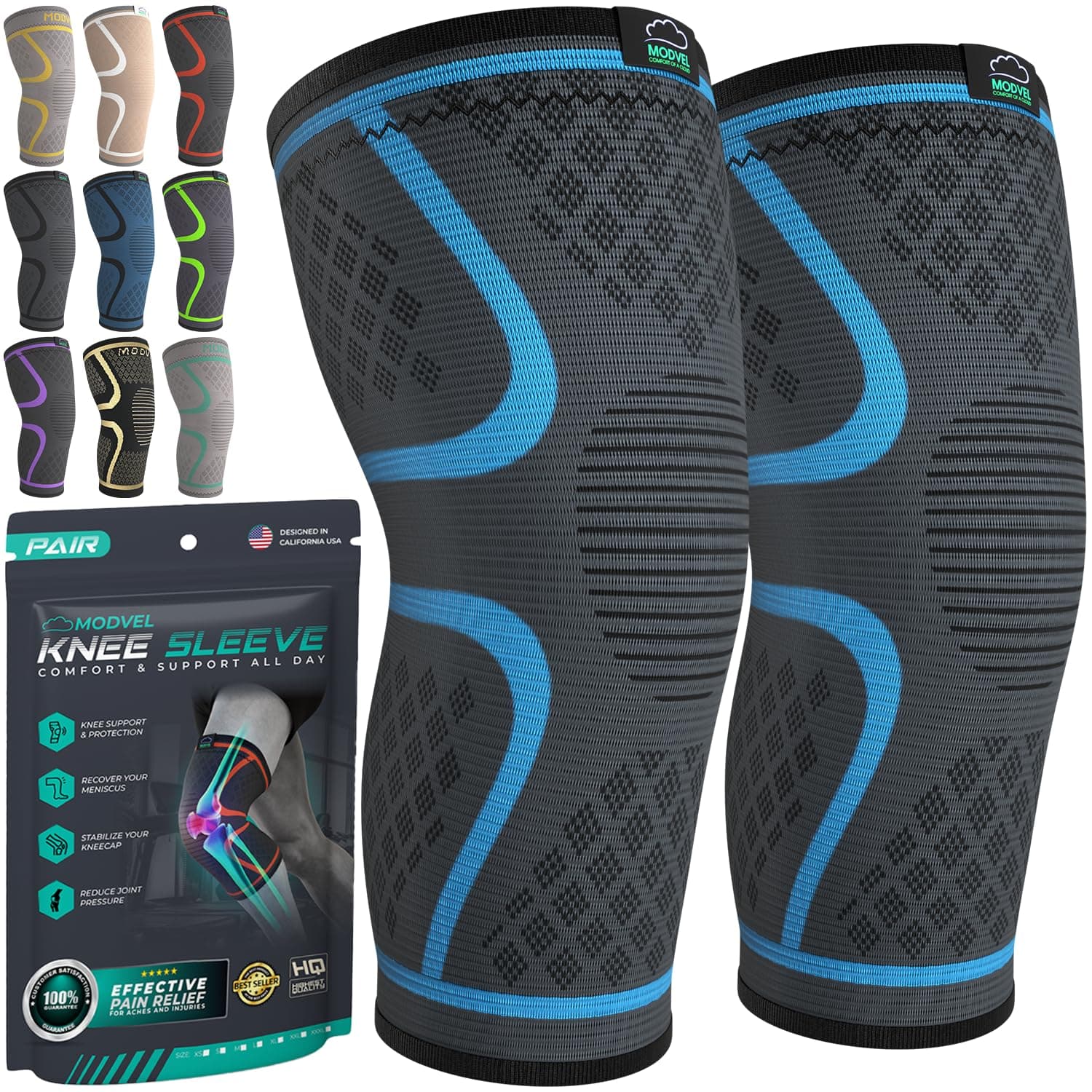 Modvel ELITE Knee Brace for Men & Women – Patella Gel Pads & Side Stabilizers for ACL, Meniscus Tear, Arthritis & Injury Recovery – Maximum Support for Running, Sports & Joint Pain Relief