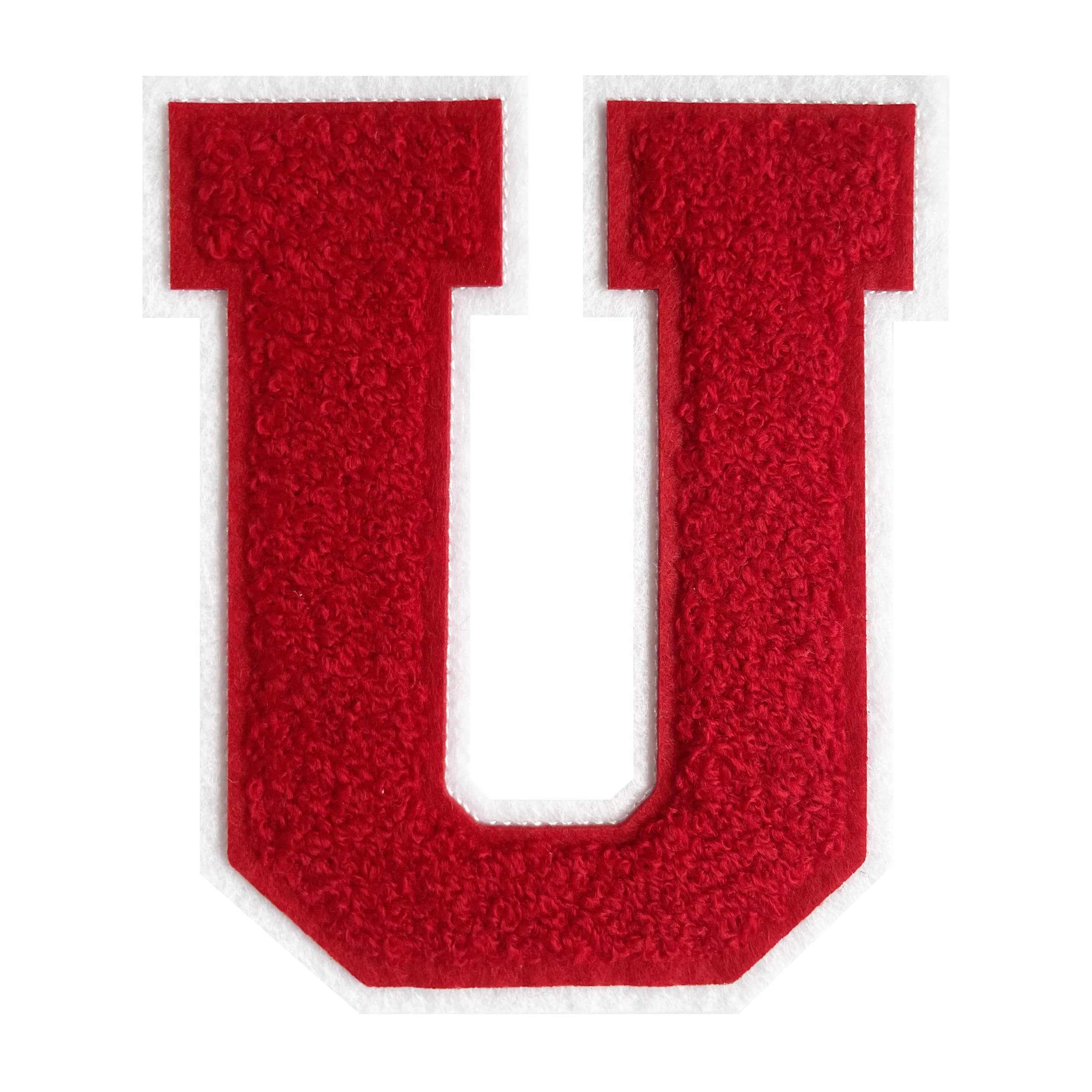 4-1/2" Letterman Jacket Patches Red Chenille Letter Patches Iron on Letter Patches Varsity Letter Patches for Clothing (red-U)